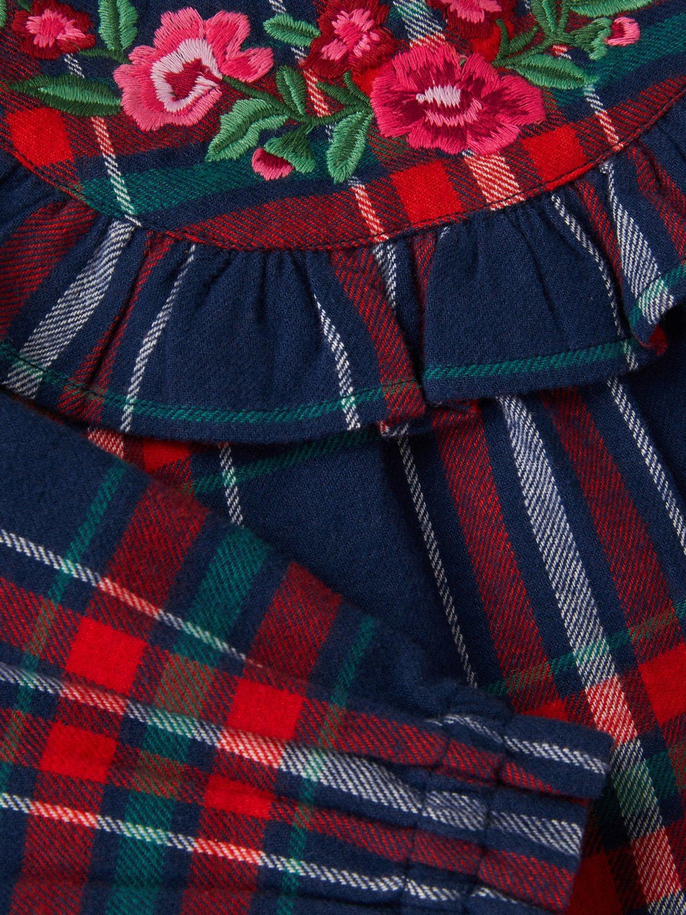  image of monsoon-baby-girls-tartan-embroidered-dress-navy