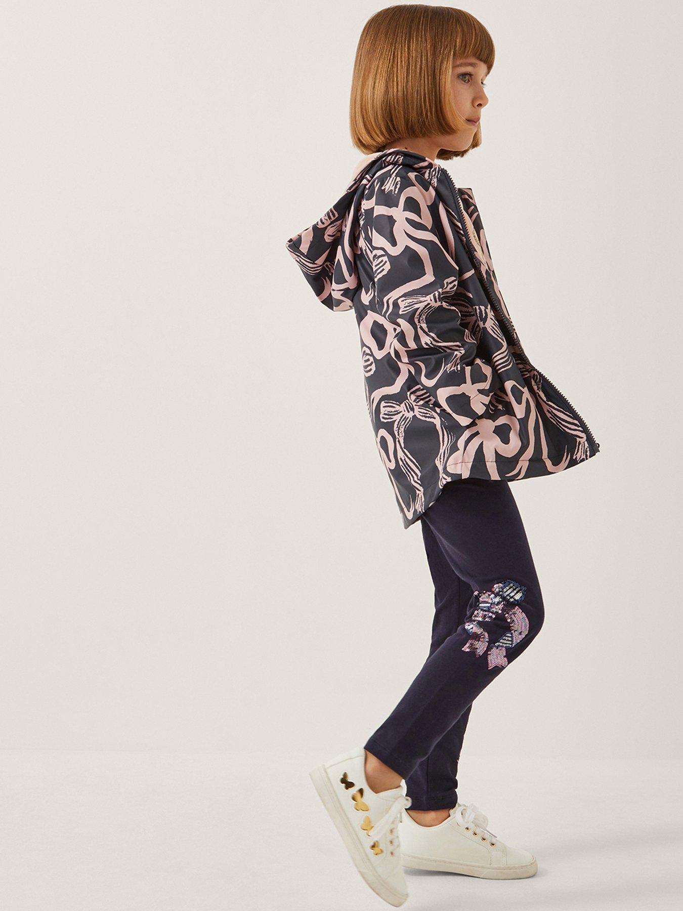 undefined Girls Bow Print Rainmac - Navy