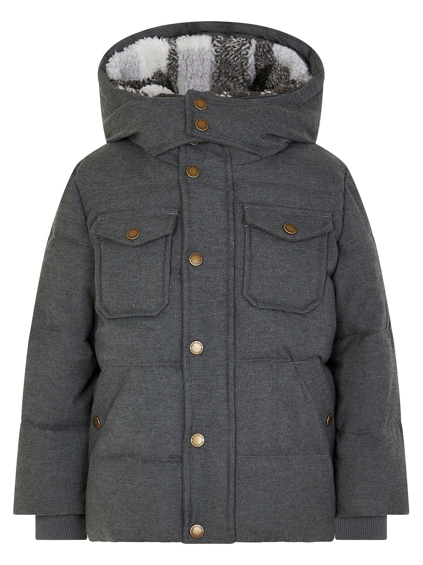 undefined Boys Padded Hooded Coat - Grey