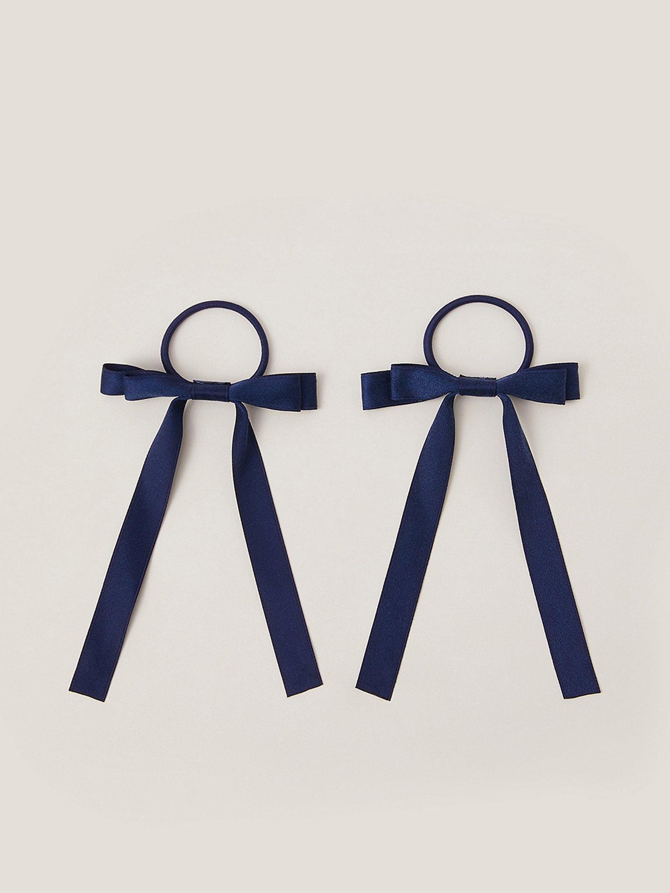 Image 1 of 2 of Monsoon Girls 2 Pack School Ribbon Bow Hair Ties - Navy