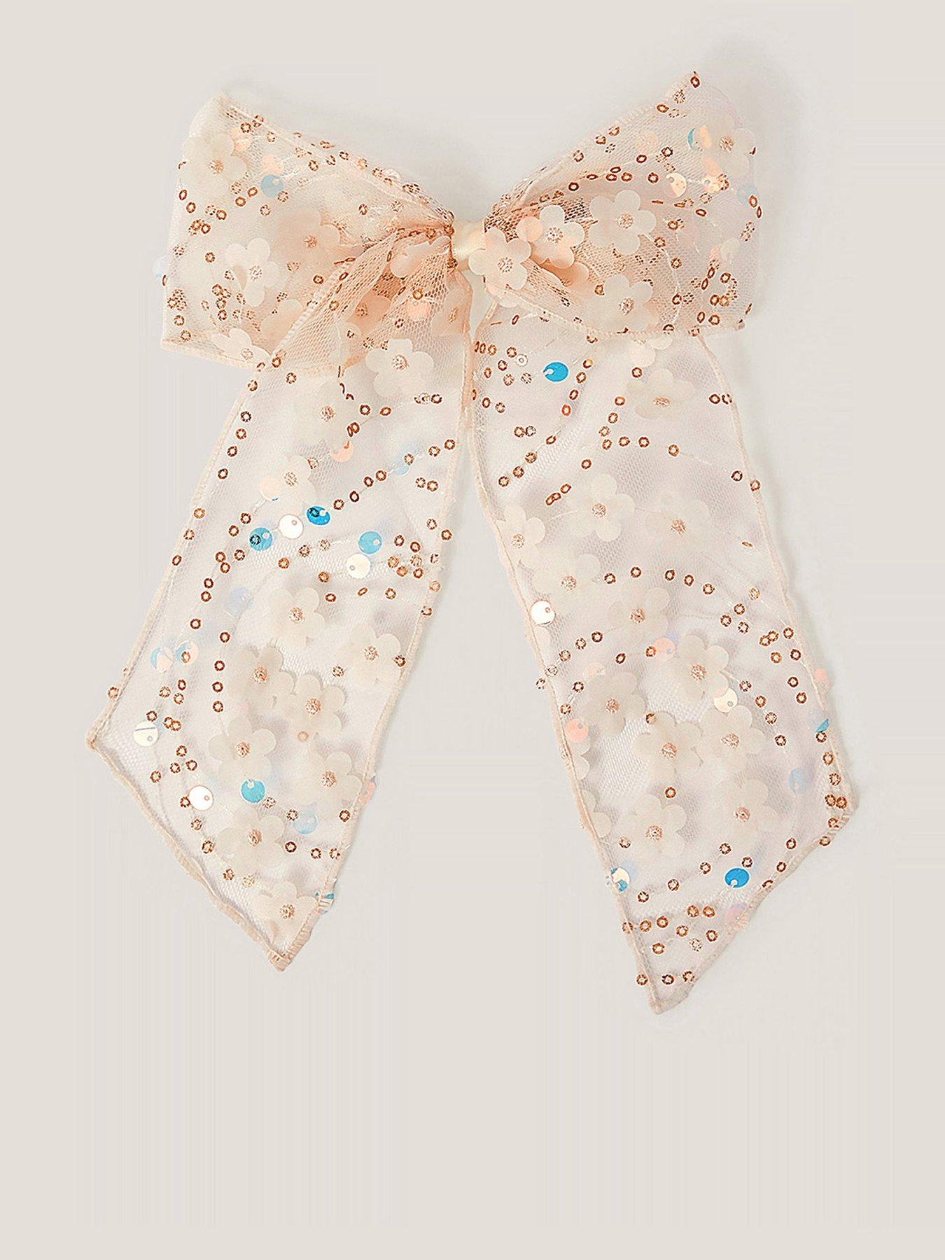 undefined Girls Sequin Flower Big Bow Hair Clip - Light Cream