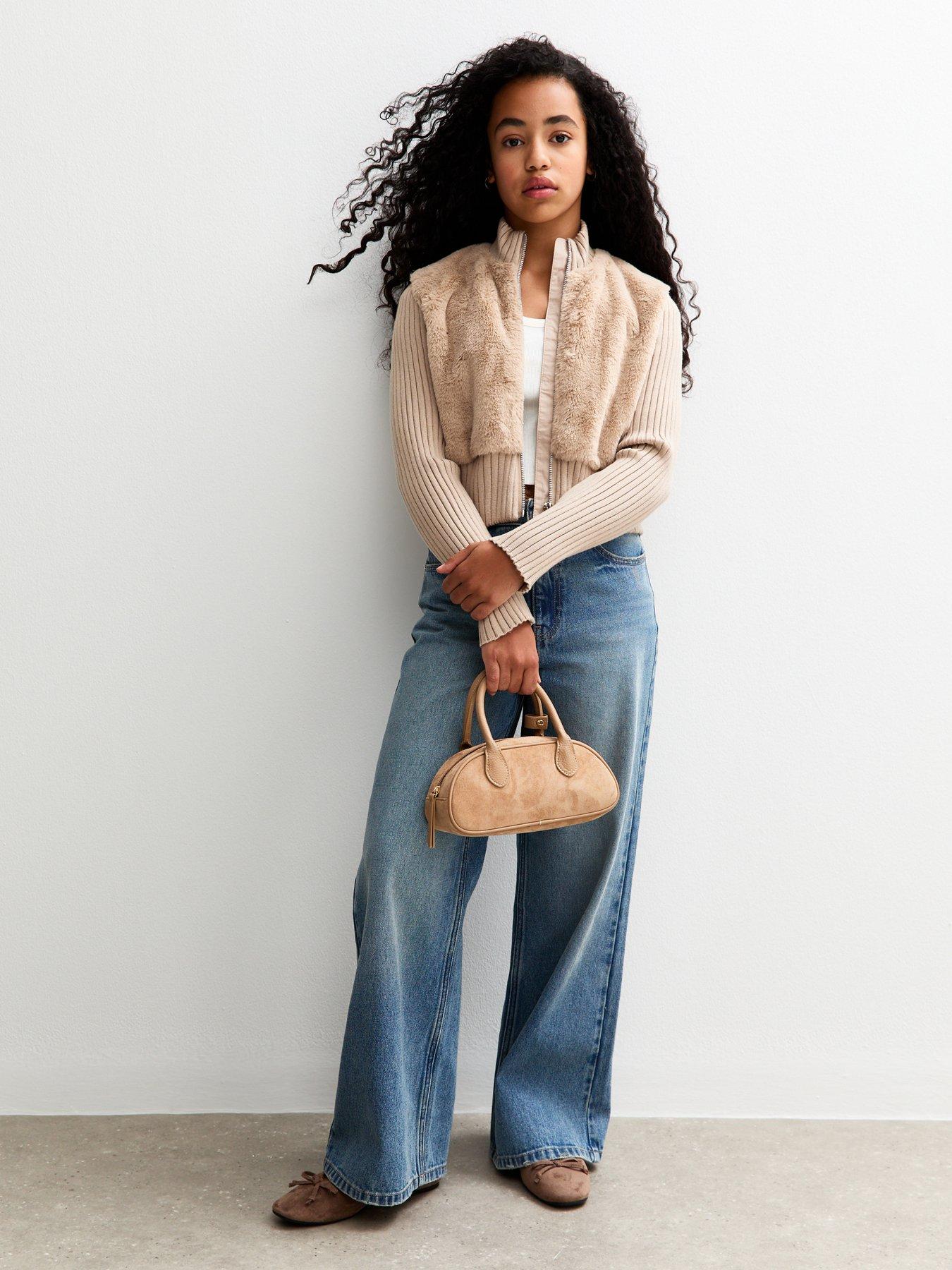  image of new-look-915-girls-faux-fur-ribbed-jacket-beige