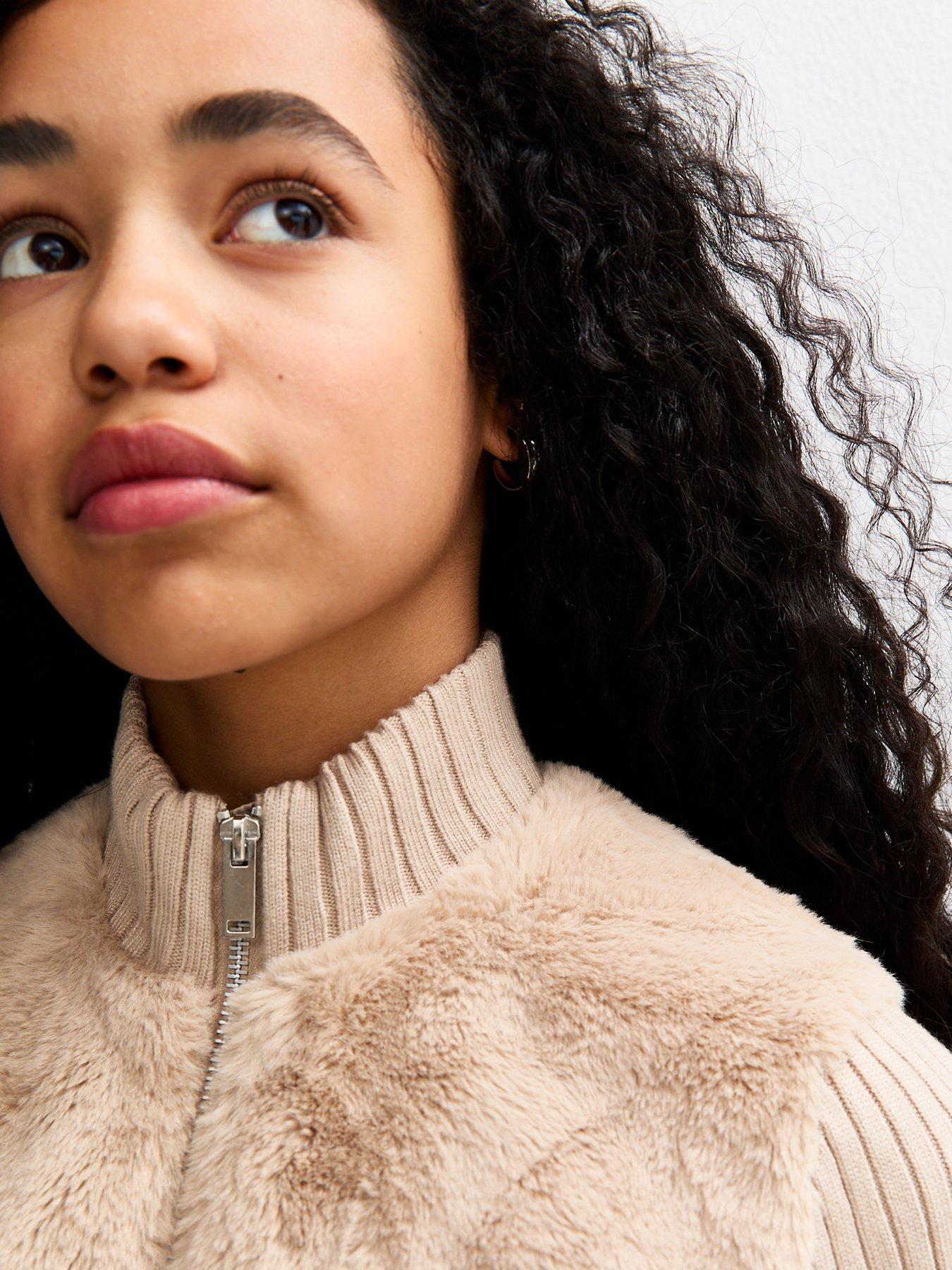  image of new-look-915-girls-faux-fur-ribbed-jacket-beige