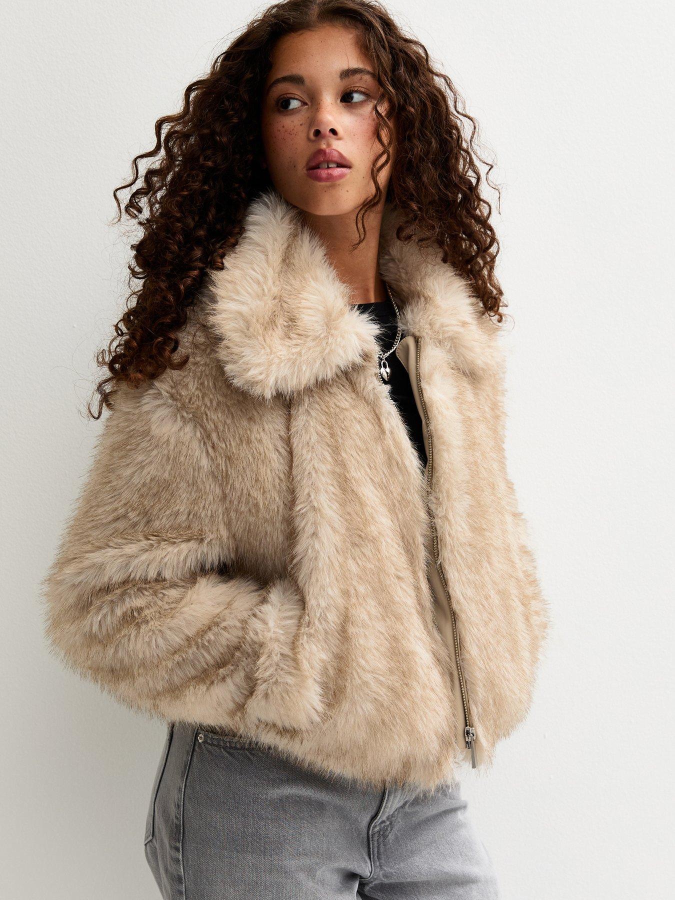 new-look-915-girls-cream-faux-fur-collared-jacket