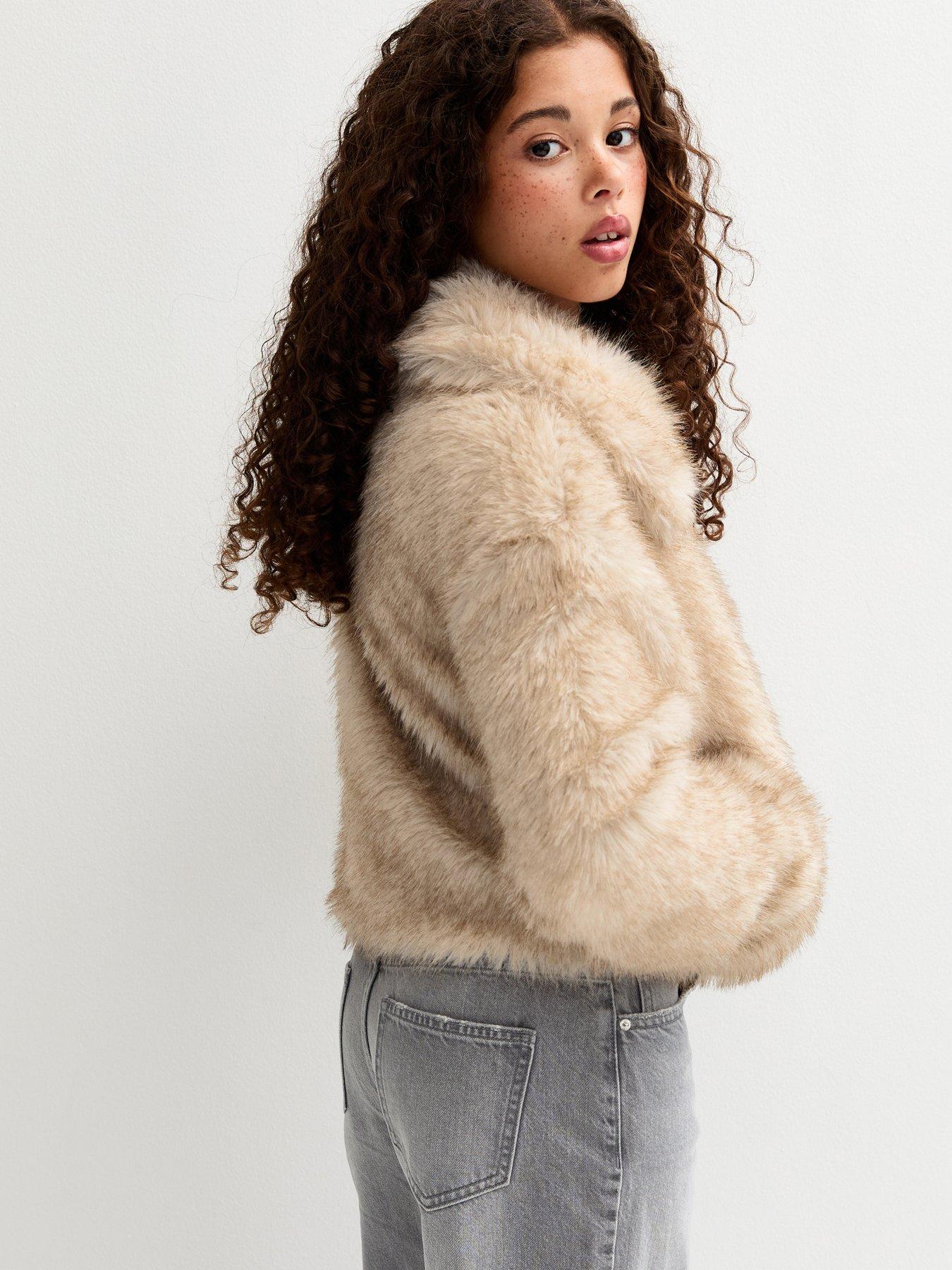  image of new-look-915-girls-cream-faux-fur-collared-jacket