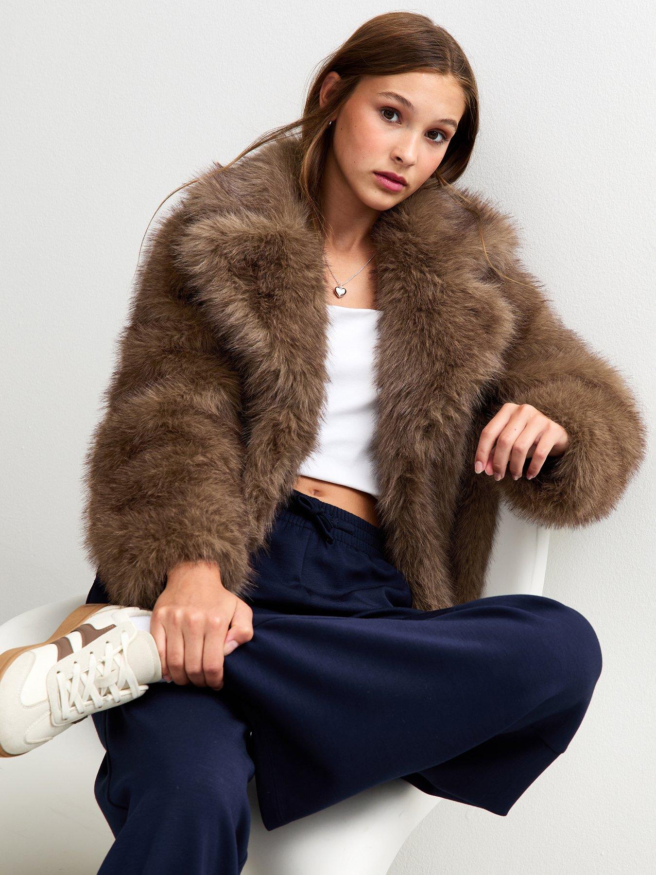 New Look 915 Girls Dark Brown Faux Fur Short Coat