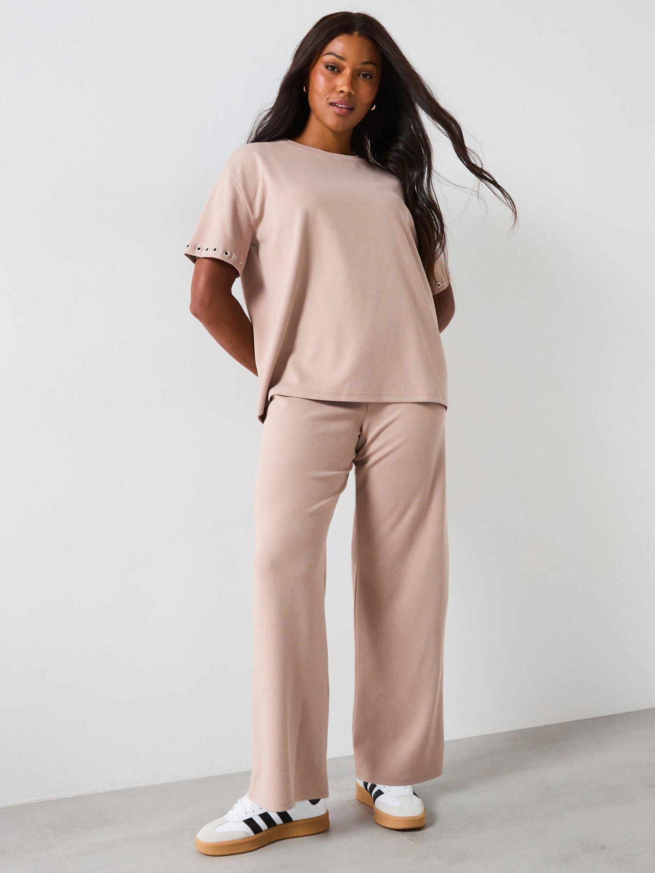 V by Very Curve Wide Leg Co-Ord Trouser - Beige