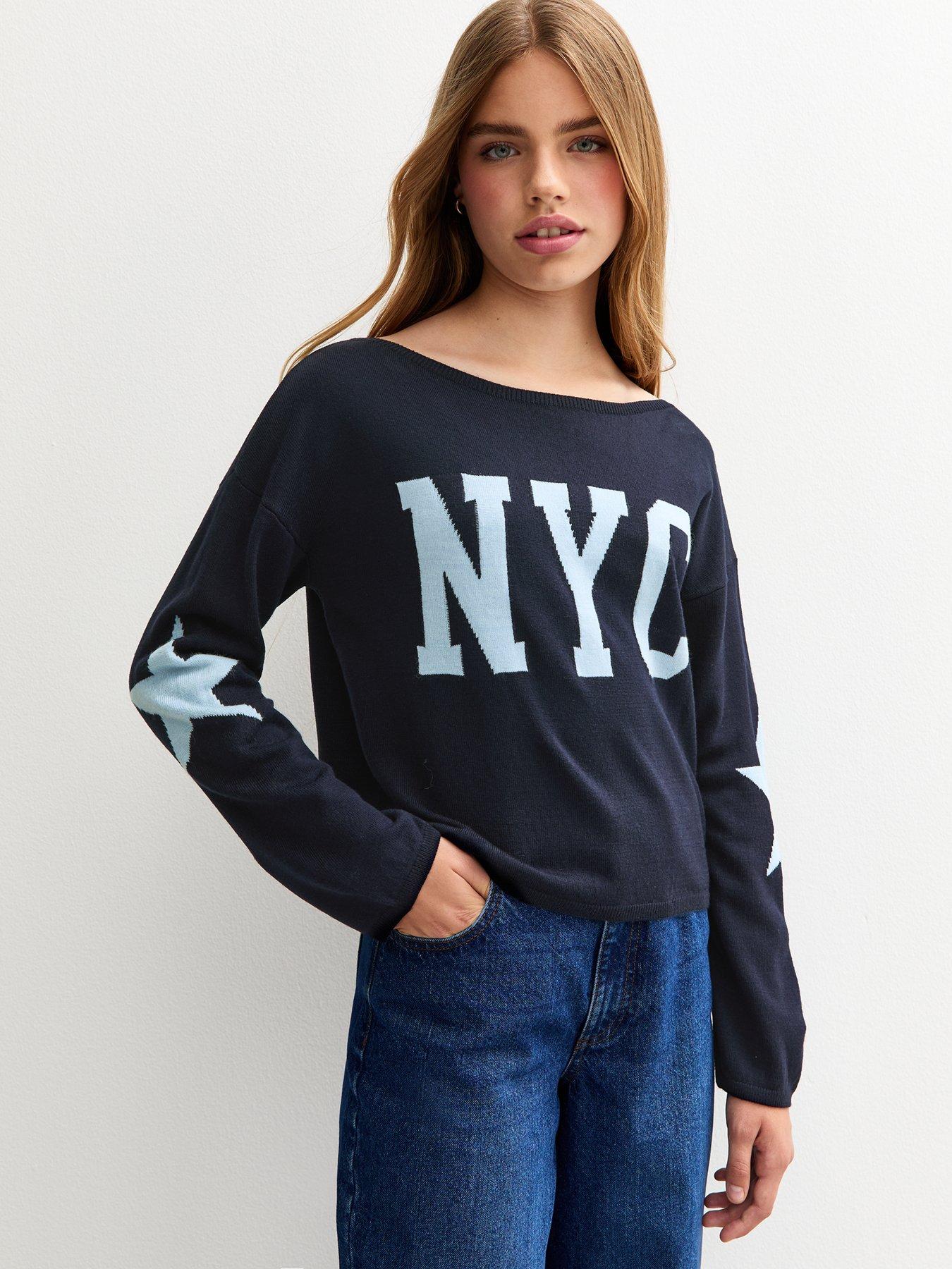 undefined Girls NYC Logo Slash Neck Jumper - Navy