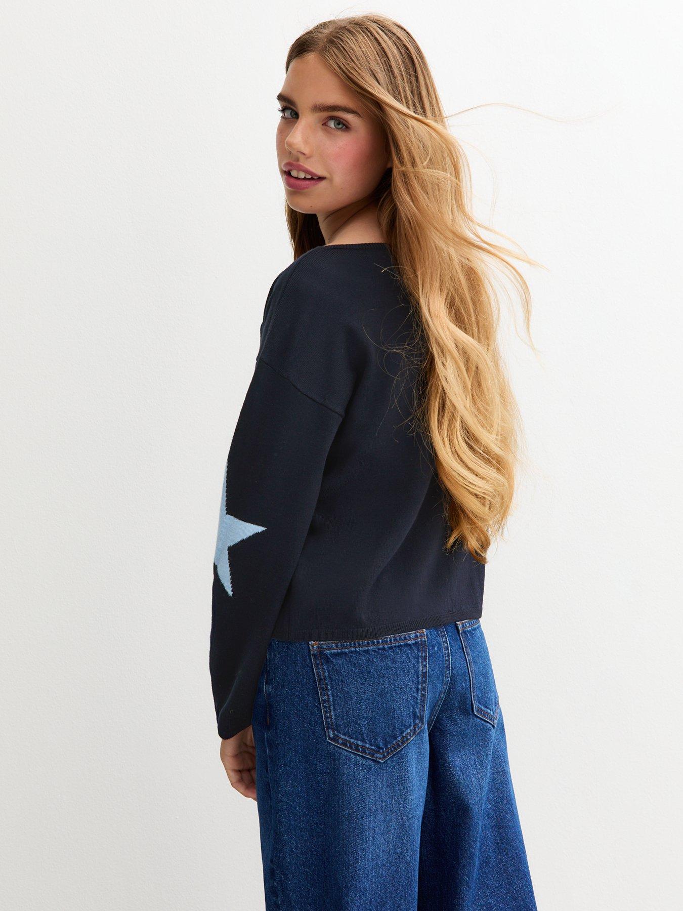 Image 2 of 4 of New Look 915 Girls NYC Logo Slash Neck Jumper - Navy