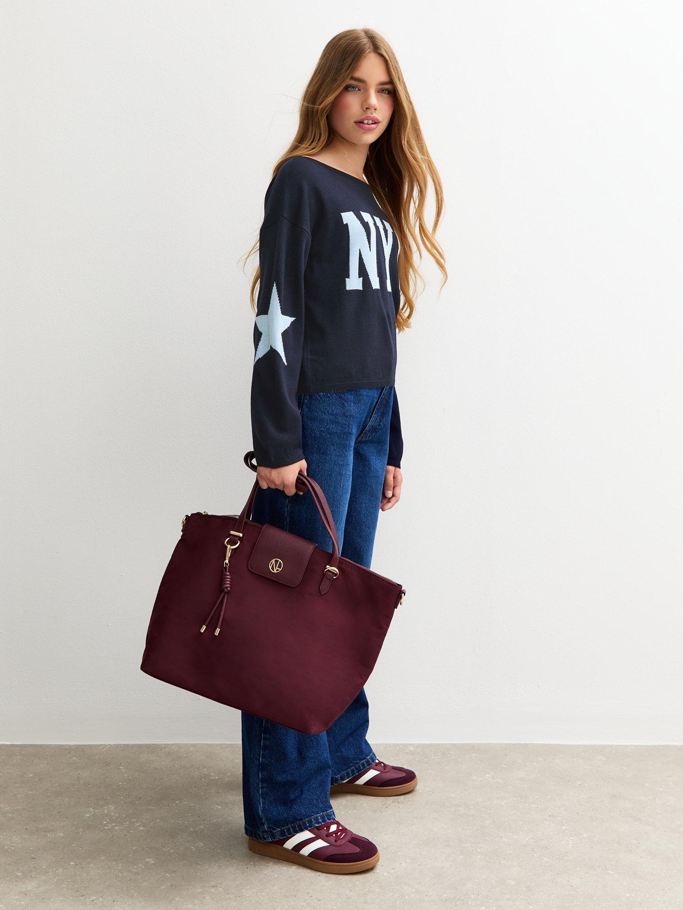 Image 3 of 4 of New Look 915 Girls NYC Logo Slash Neck Jumper - Navy