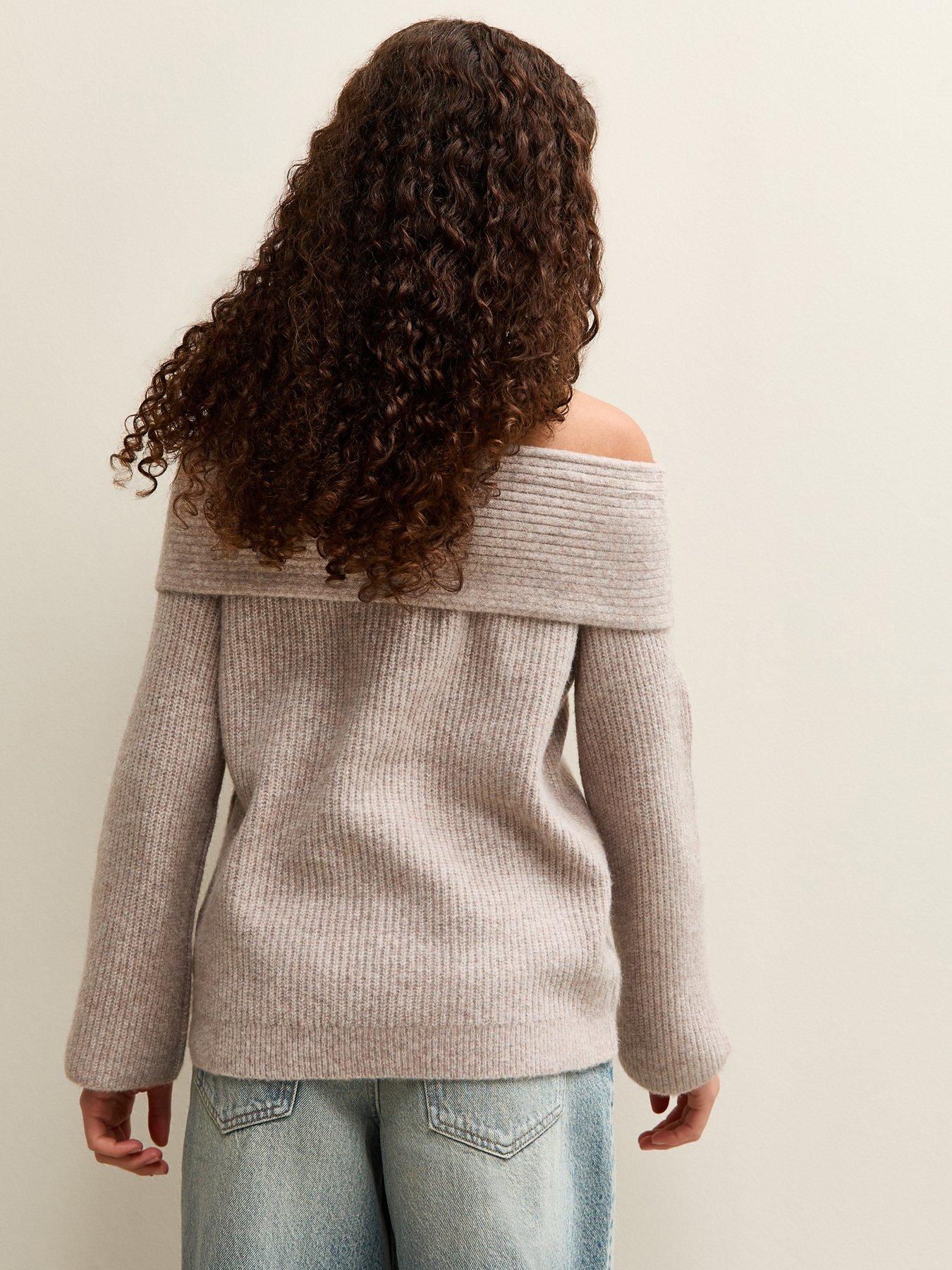 stillFront image of new-look-915-girls-off-the-shoulder-rib-jumper-oatmeal