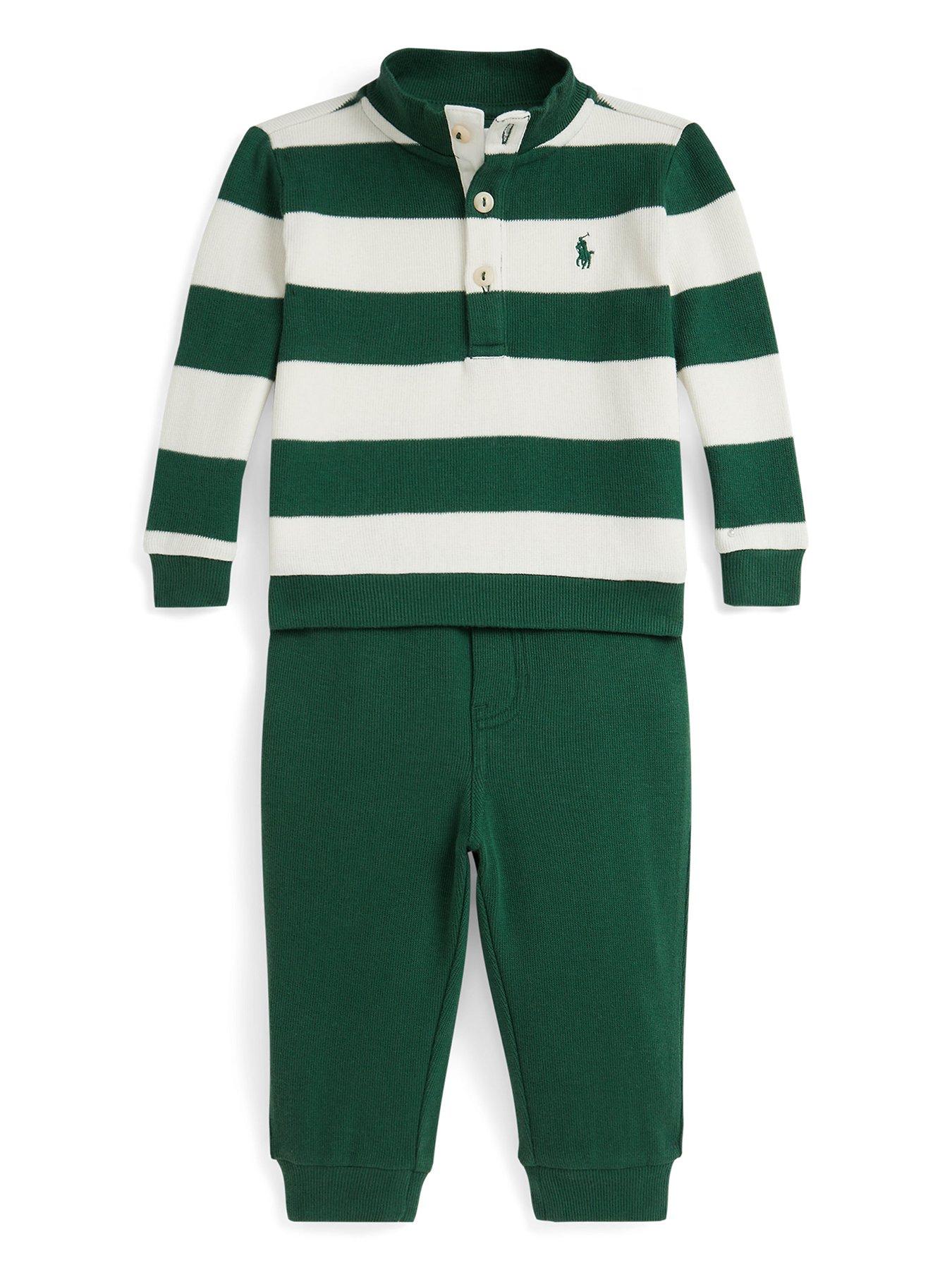 undefined Baby Boys Striped Sweat And Jog Pant Set - Green