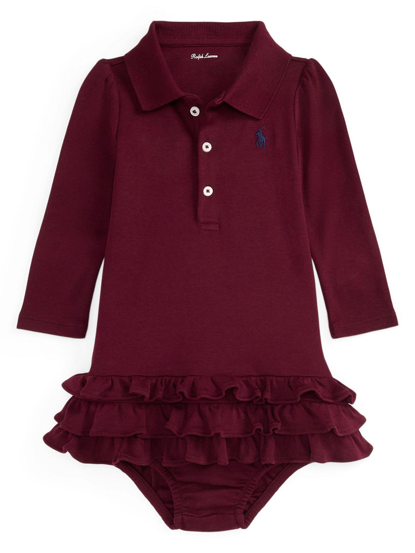  image of polo-ralph-lauren-baby-girls-long-sleeve-ruffle-hem-dress-wine