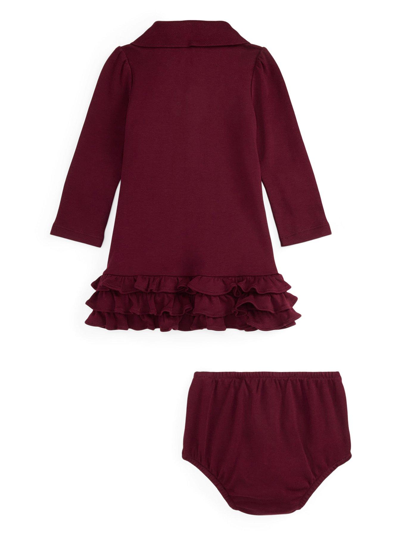  image of polo-ralph-lauren-baby-girls-long-sleeve-ruffle-hem-dress-wine