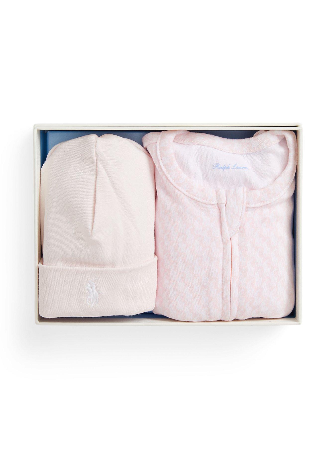 Image 2 of 3 of Polo Ralph Lauren Baby Girls Gift Boxed Sleepsuit And Hat Set - Pink