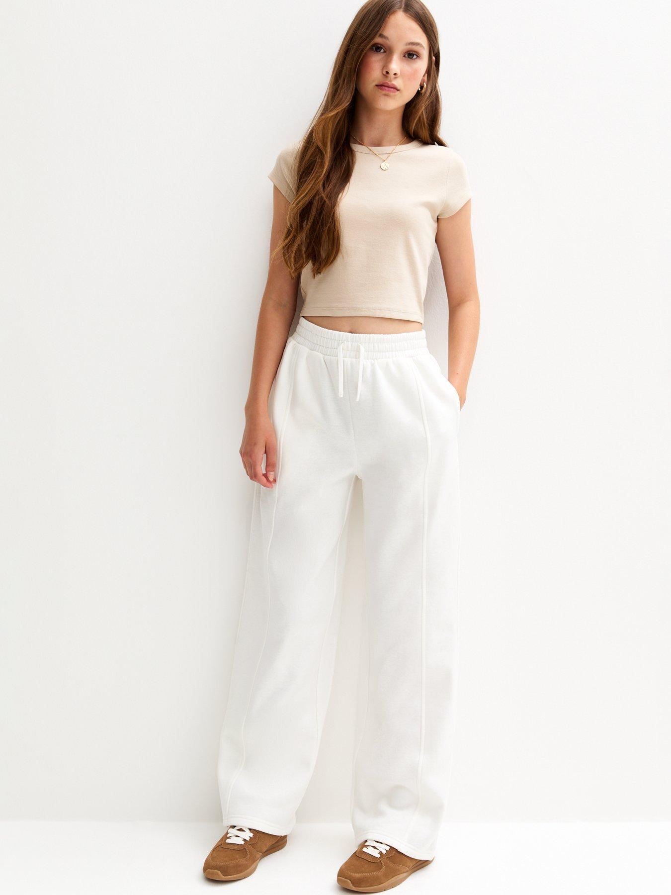 undefined Girls Seam Detail Wide Leg Joggers - Off White