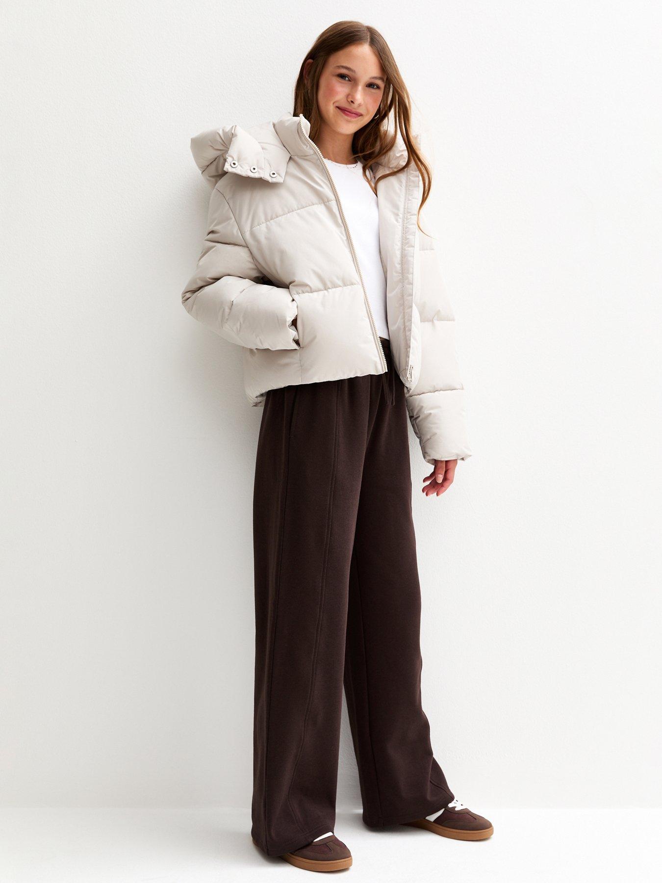 undefined Girls Seam Detail Wide Leg Joggers - Dark Brown