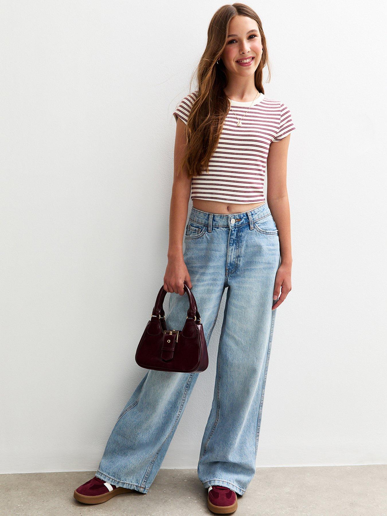  image of new-look-915-girls-cream-stripe-cap-sleeve-baby-tee-t-shirt