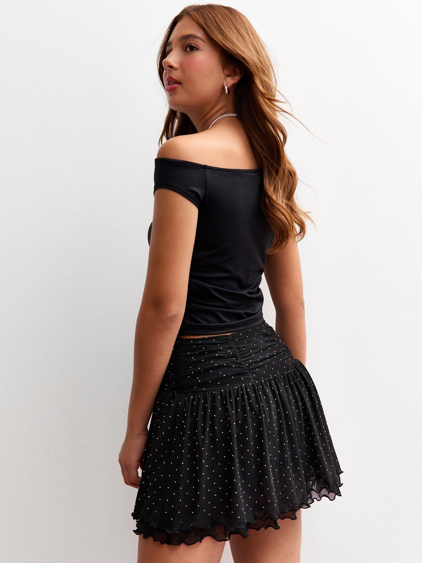  image of new-look-915-girls-black-diamante-embellished-skort