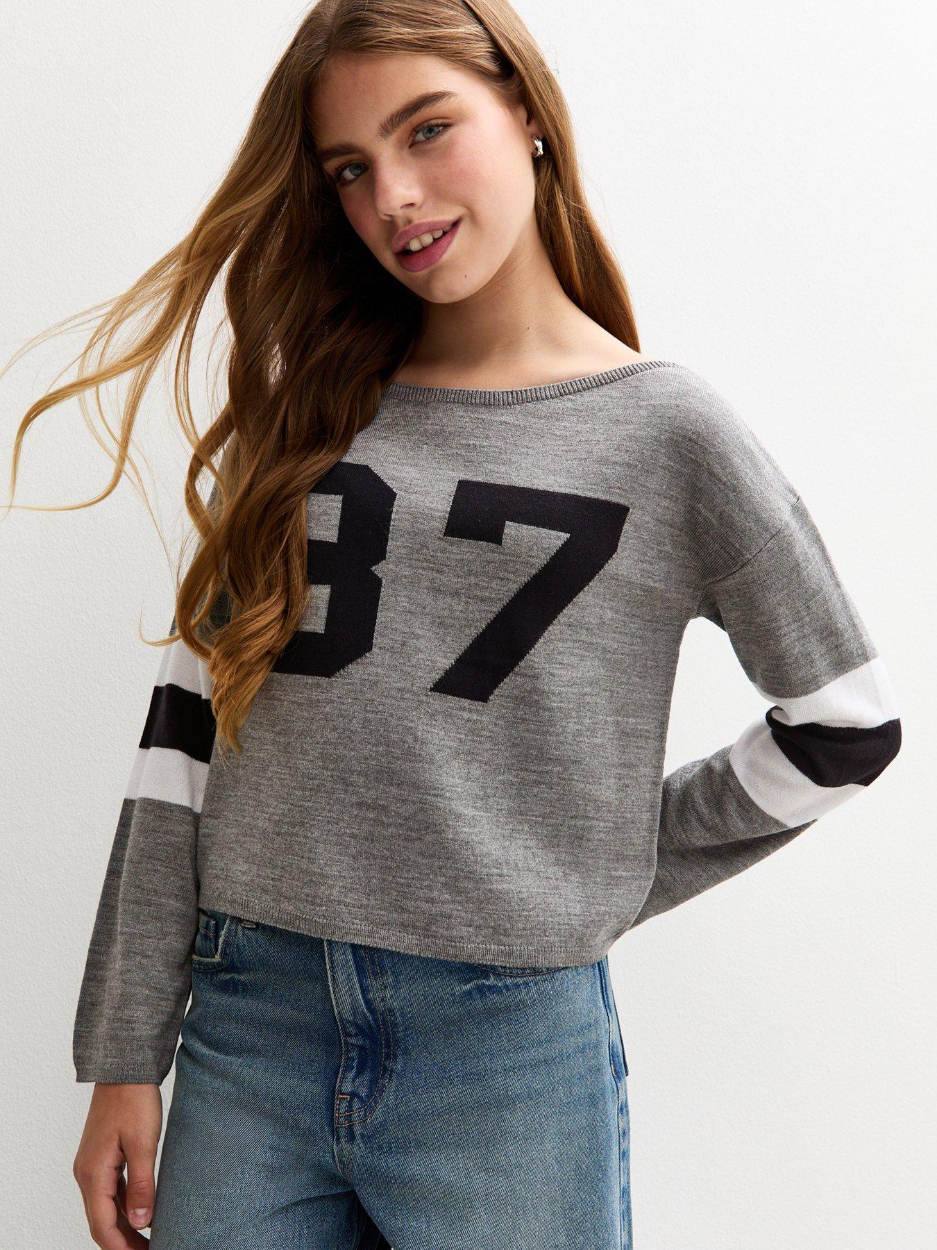 undefined Girls 87 Slash Neck Jumper - Grey