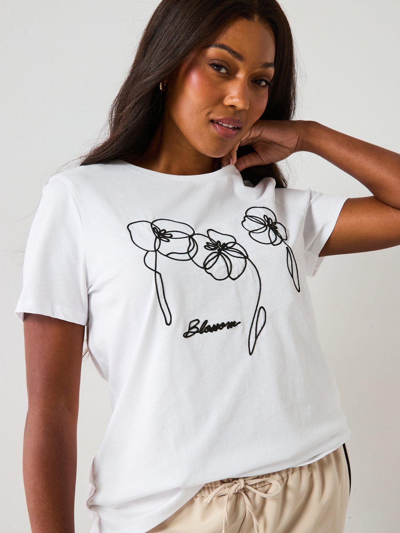 Image 5 of 6 of V by Very Curve Floral Embroidered T-Shirt - White