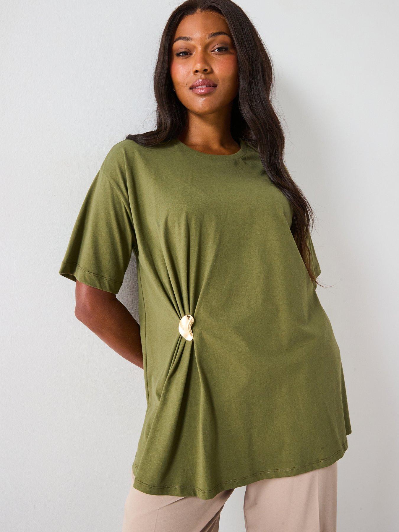 V by Very Curve Gold Trim T-Shirt - Green