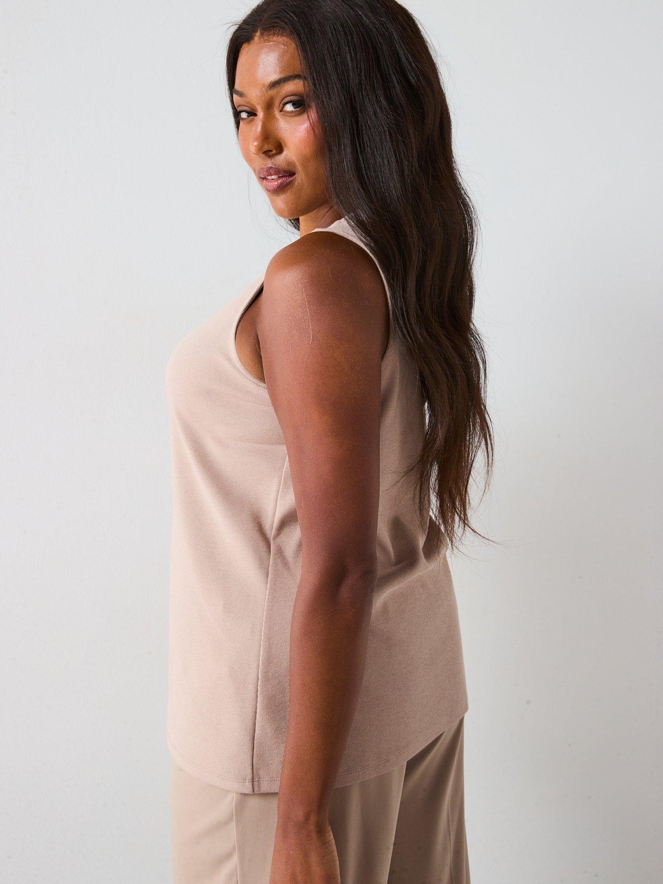 Image 2 of 6 of V by Very Curve Button Detail Stretch Waistcoat Co-Ord - Beige