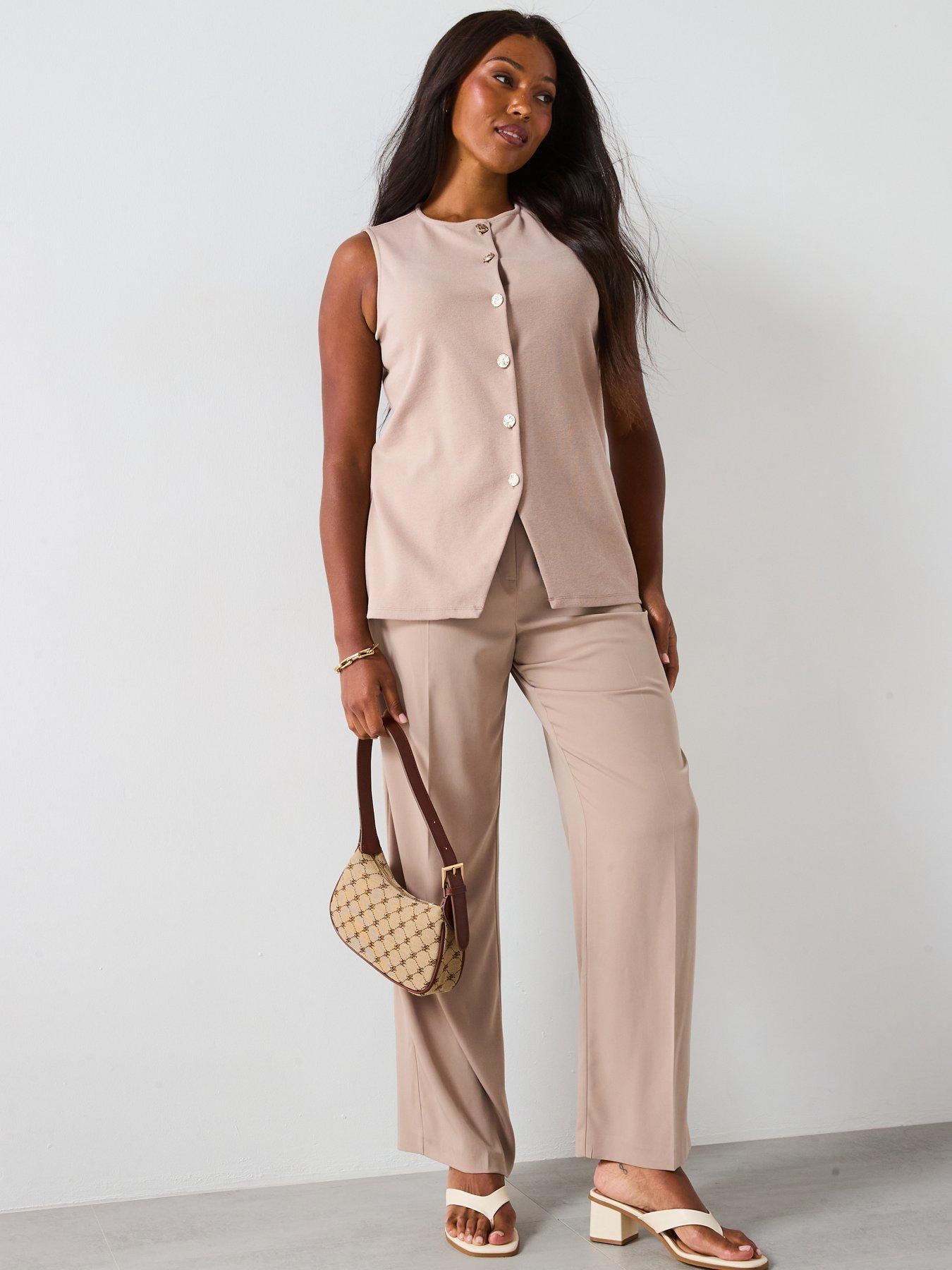 Image 5 of 6 of V by Very Curve Button Detail Stretch Waistcoat Co-Ord - Beige