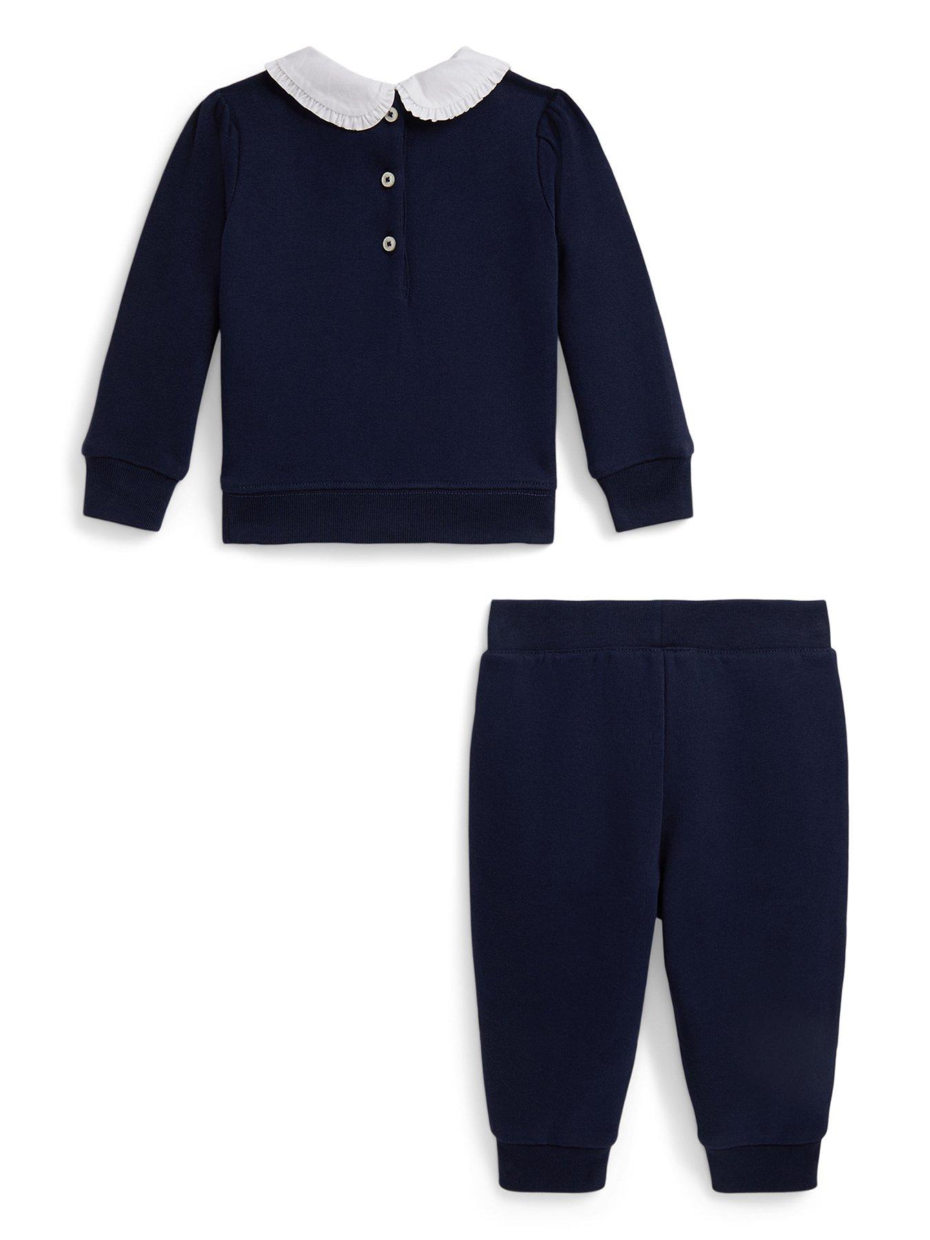 undefined Baby Girls 2 Piece Collared Sweat And Jog Pant Set - Navy