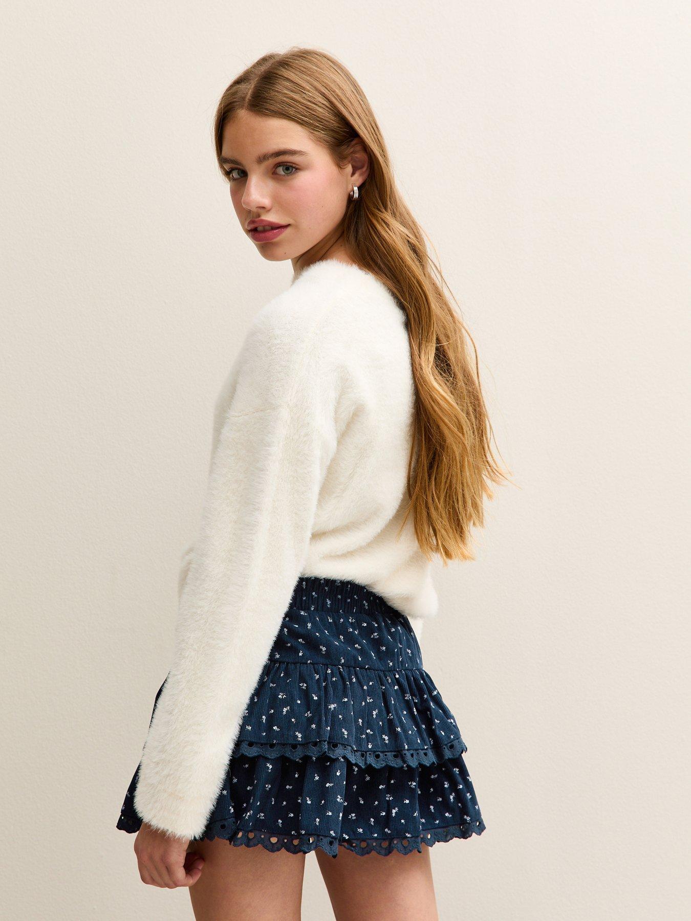 stillFront image of new-look-915-girls-navy-corduroy-floral-print-rara-skort-blue