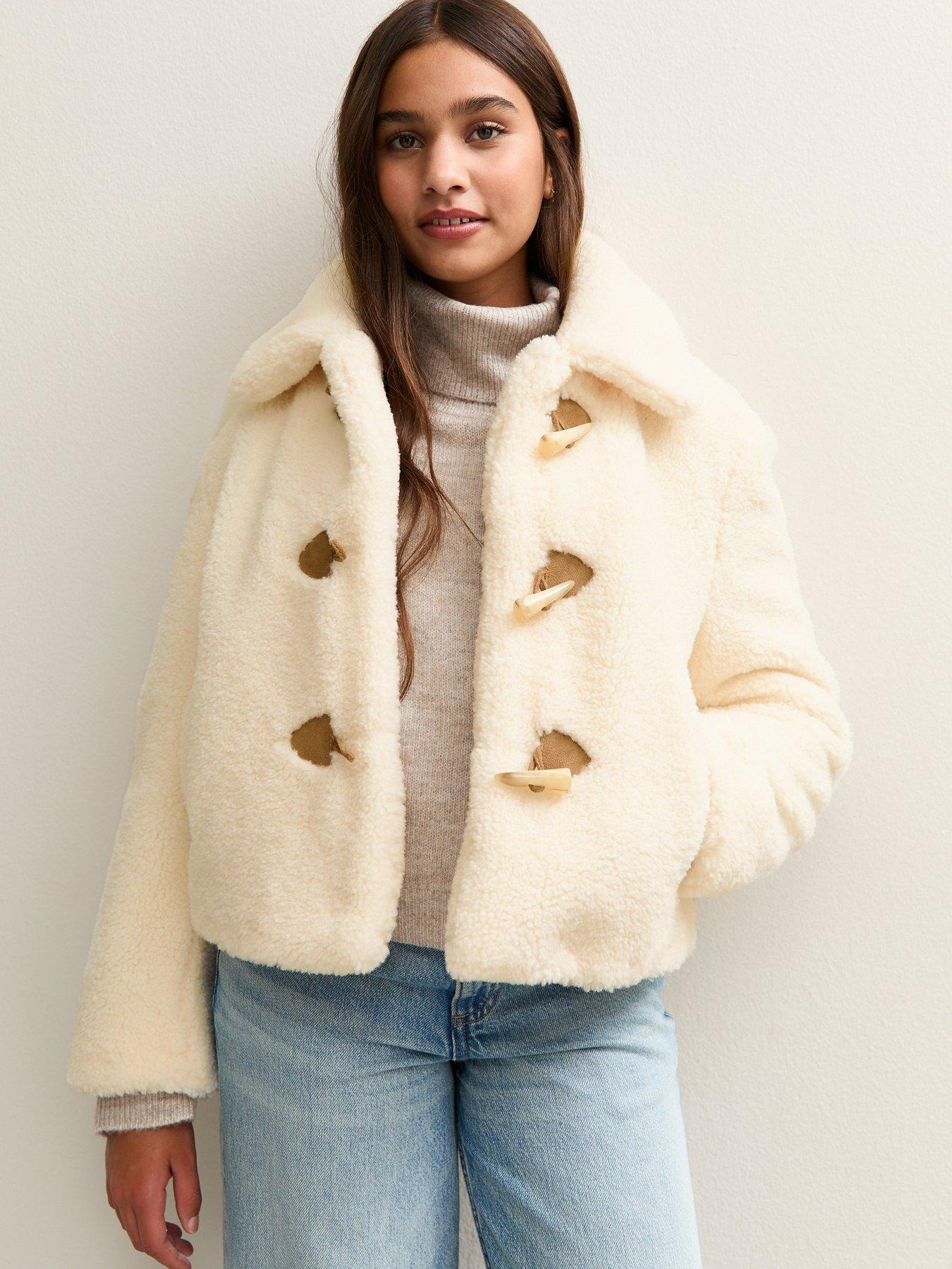 New Look 915 Girls Off White Faux Duffle Coat - Light Cream