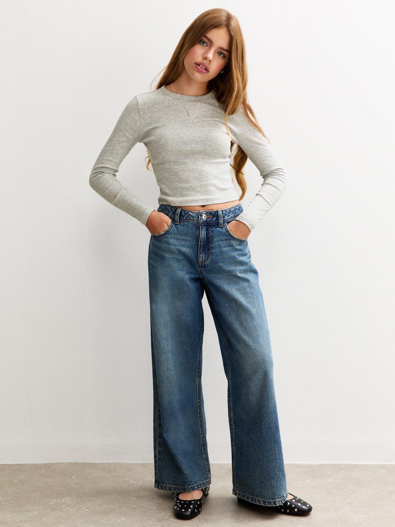 New Look 915 Girls Ribbed Baby Tee Long Sleeve Top - Grey