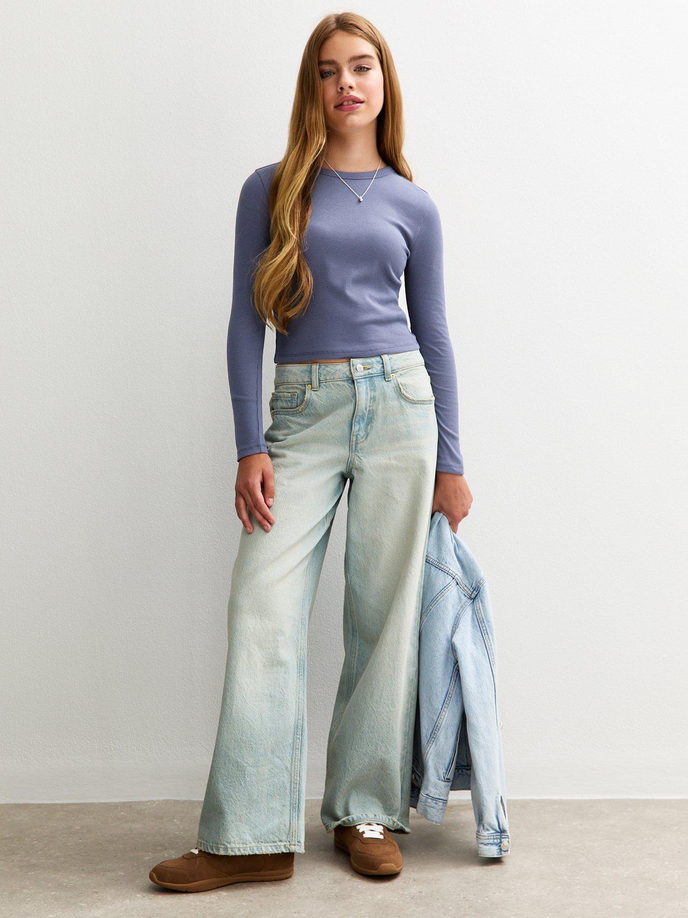 New Look 915 Girls Ribbed Baby Tee Long Sleeve Top - Blue