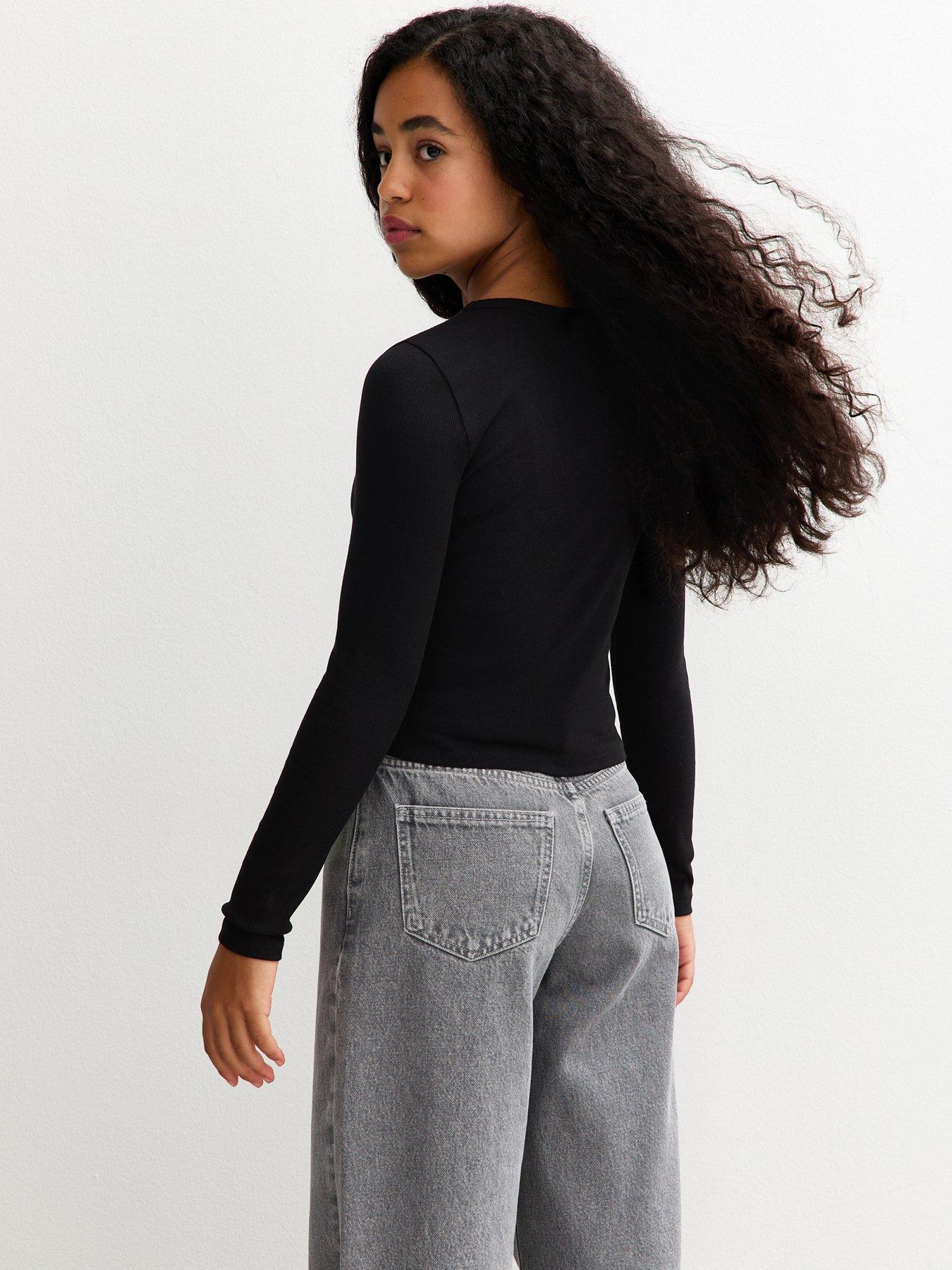 Image 2 of 5 of New Look 915 Girls&nbsp;Ribbed Baby Tee Long Sleeve Top - Black