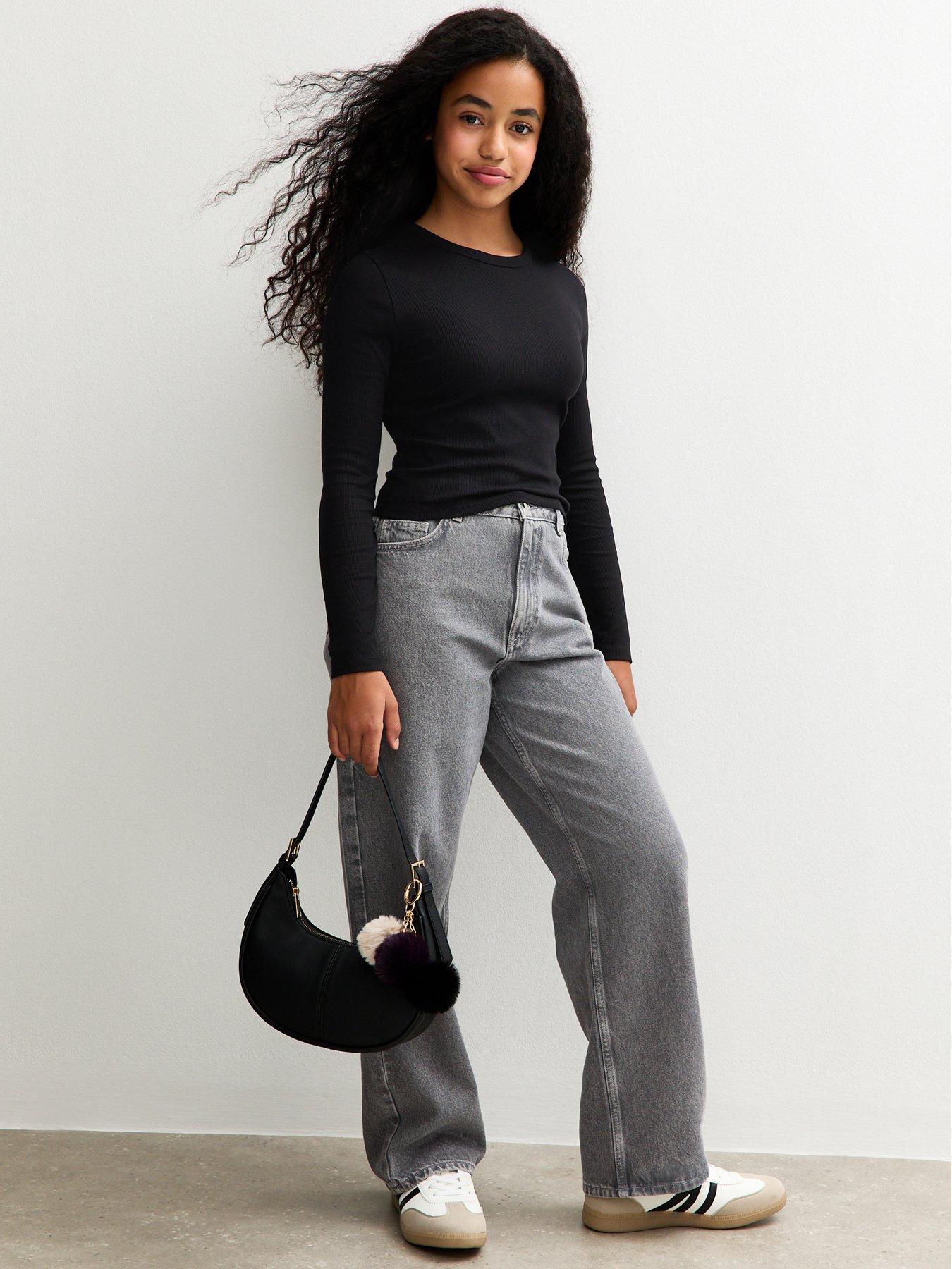 Image 3 of 5 of New Look 915 Girls&nbsp;Ribbed Baby Tee Long Sleeve Top - Black