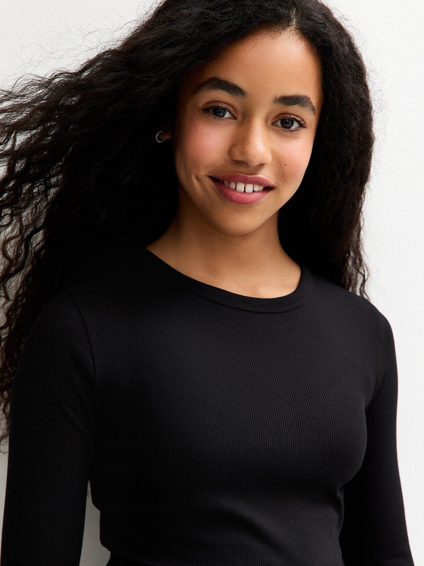 Image 4 of 5 of New Look 915 Girls&nbsp;Ribbed Baby Tee Long Sleeve Top - Black