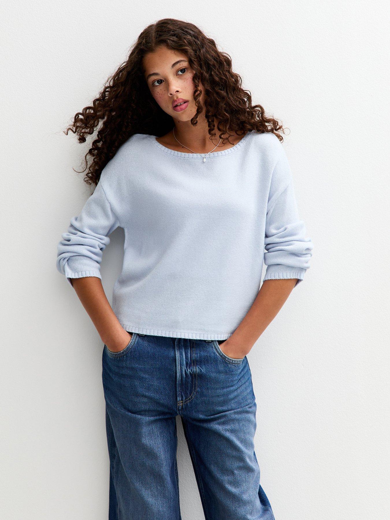 New Look 915 Slouchy Slash Neck Jumper - Light Blue