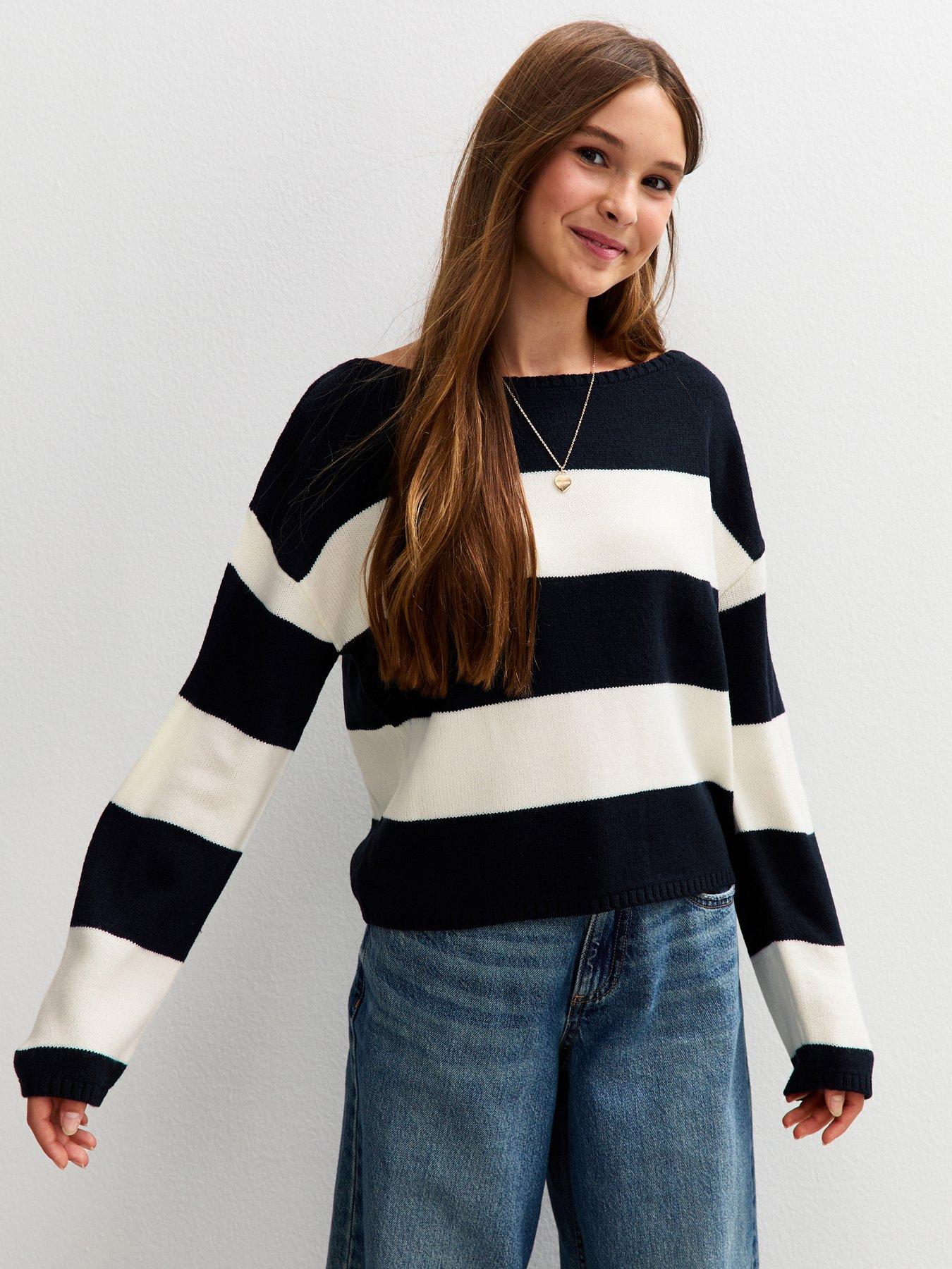 front image of new-look-915-slouchy-slash-neck-jumper-whiteblack