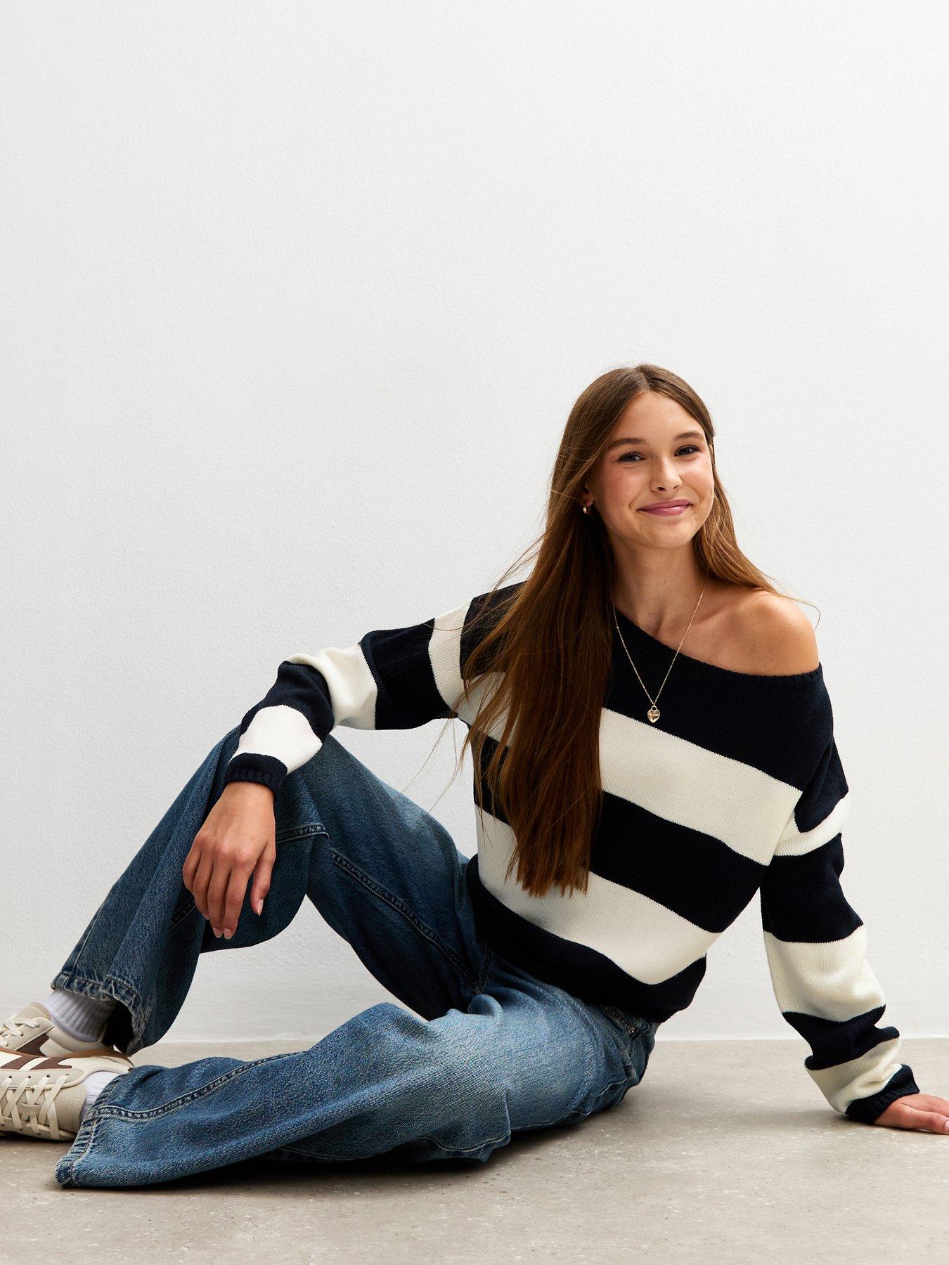  image of new-look-915-slouchy-slash-neck-jumper-whiteblack