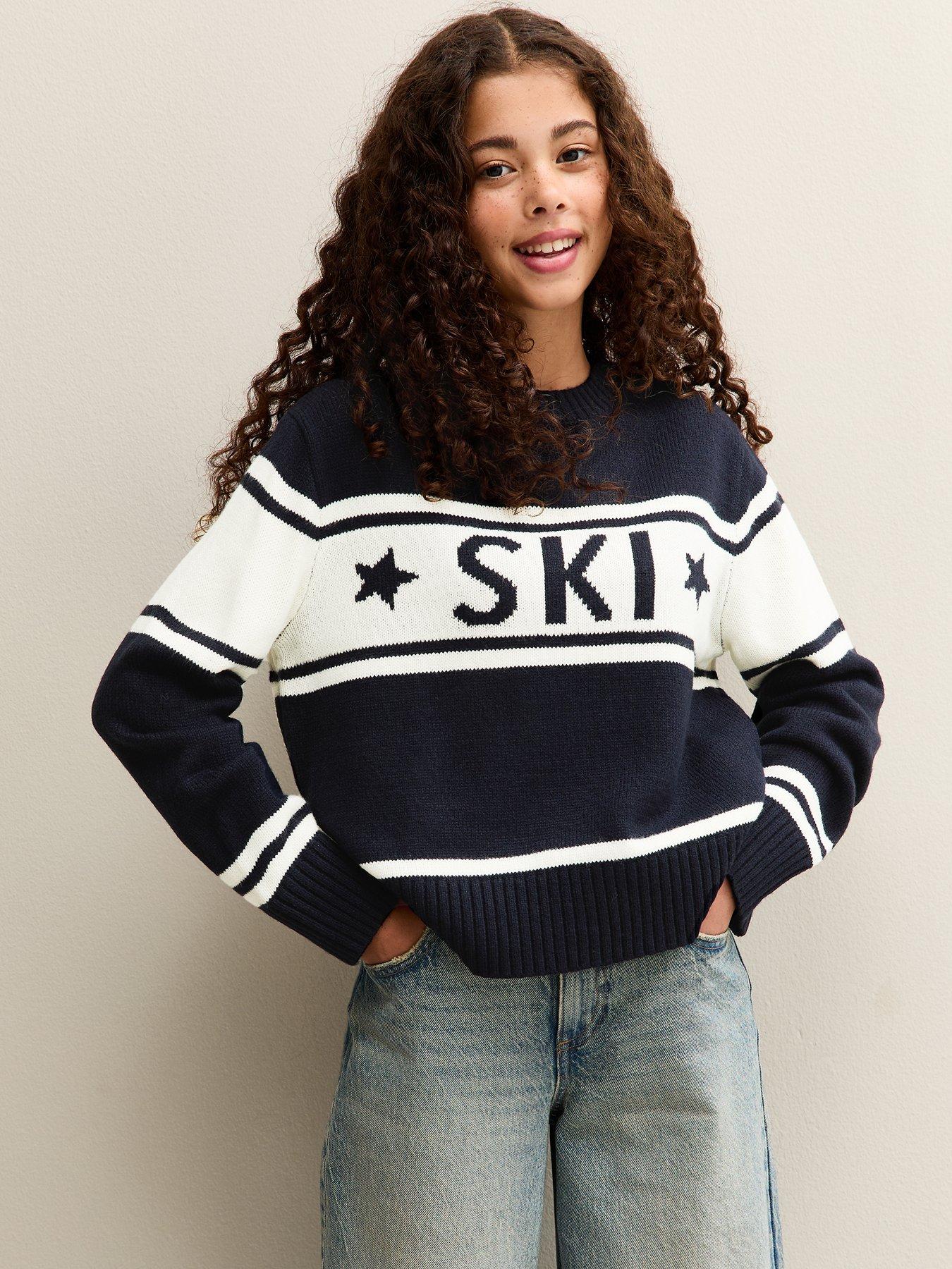 New Look 915 Girls Ski Logo Striped Jumper - Black
