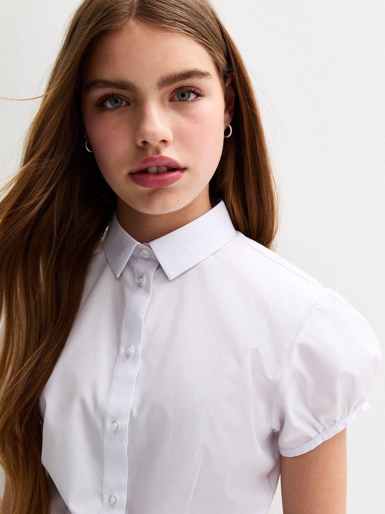 Image 4 of 4 of New Look 915 Girls Puff Sleeve School Shirt - White