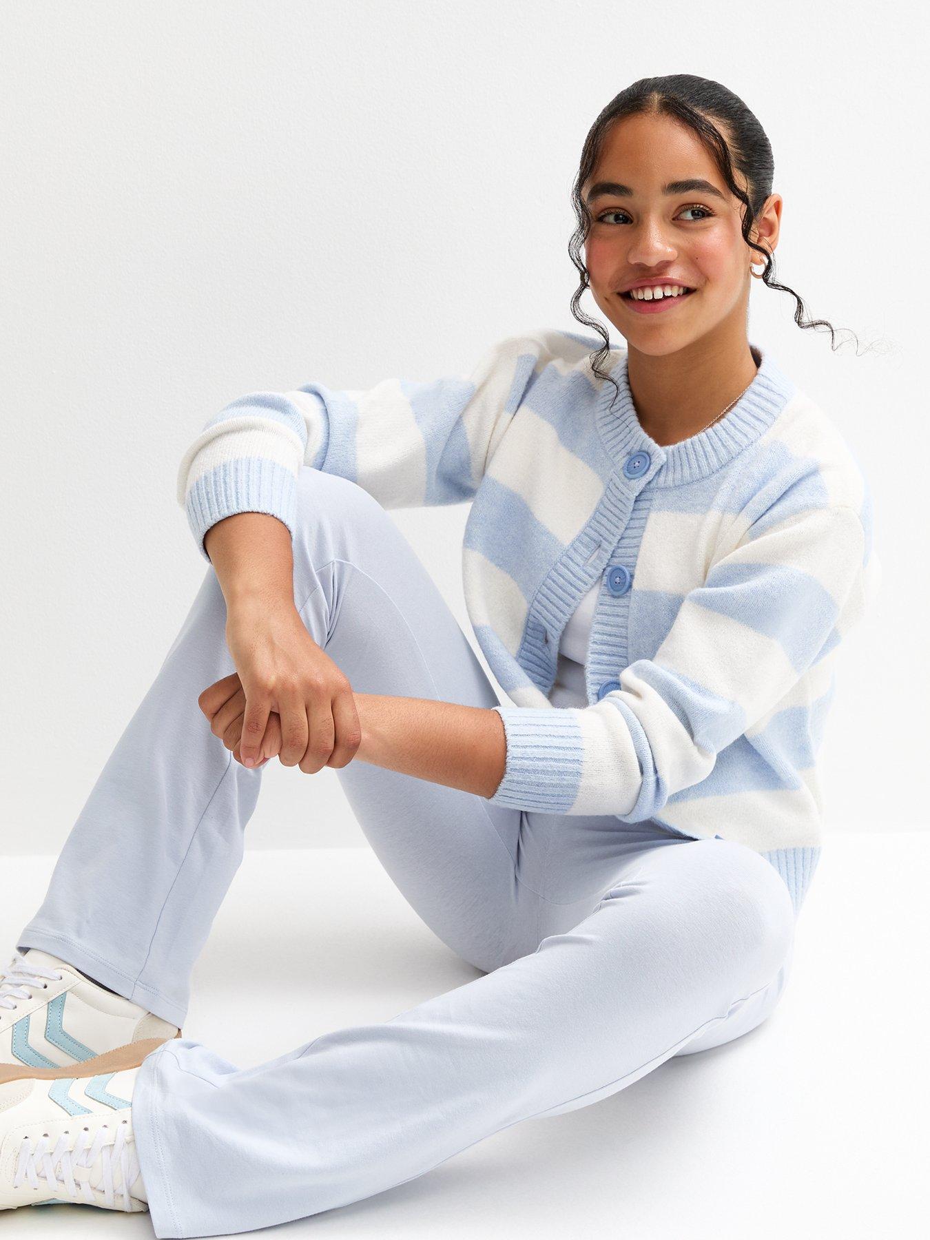 New Look 915 Girls Folded Waist Flared Jersey Leggings - Light Blue