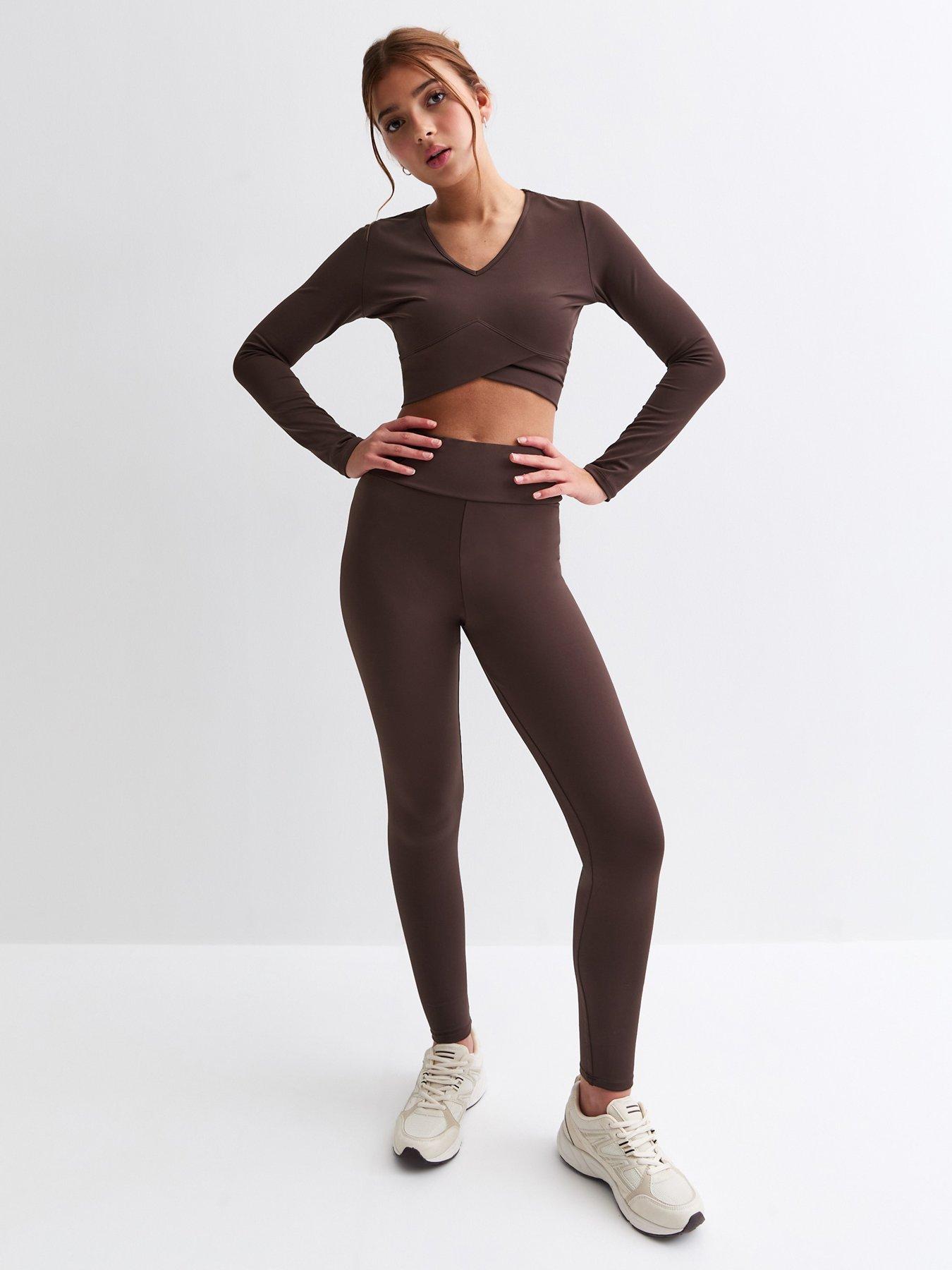 undefined Girls High Rise Jersey Leggings - Dark Brown