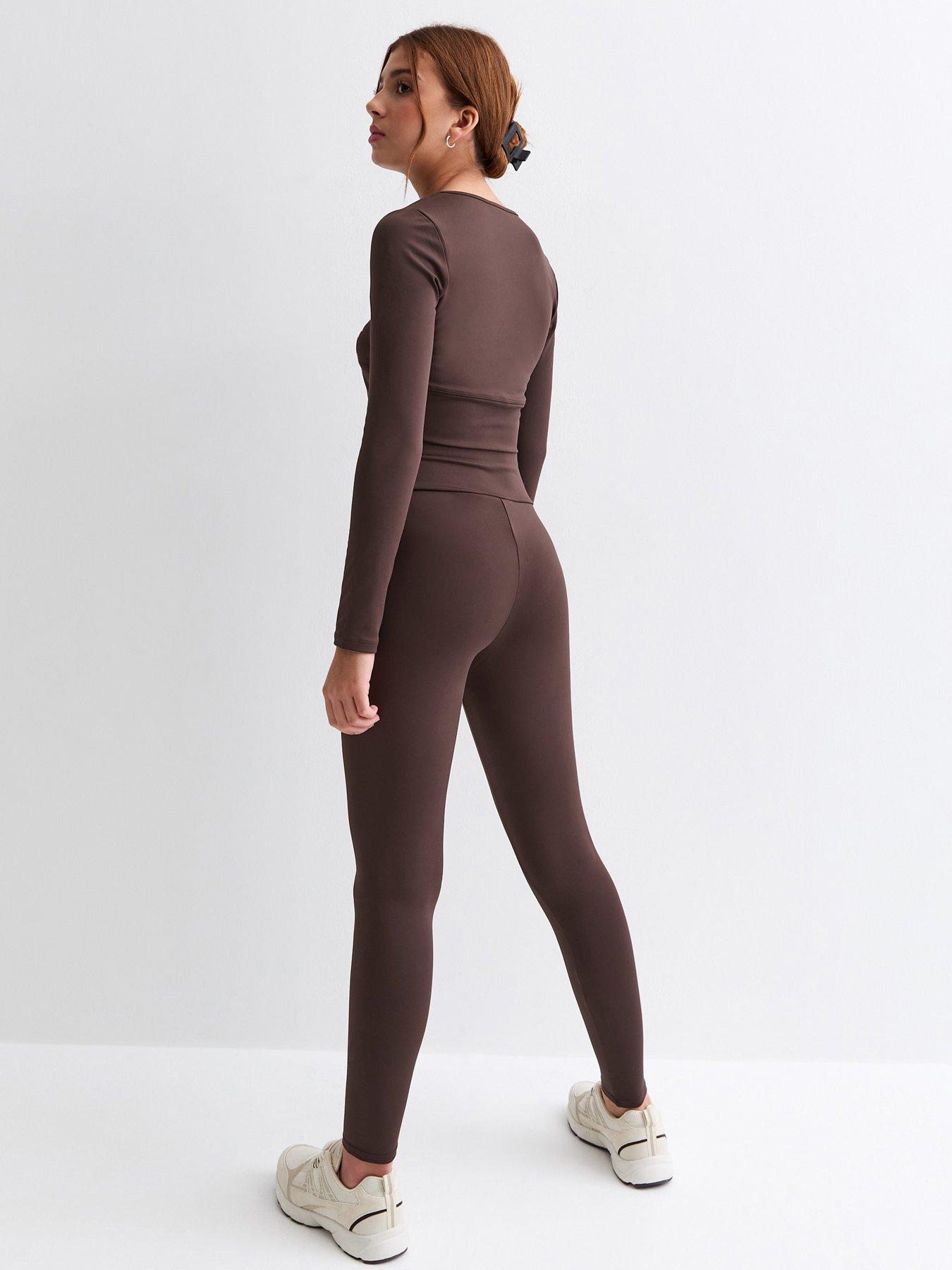 Image 2 of 5 of New Look 915 Girls High Rise Jersey Leggings - Dark Brown