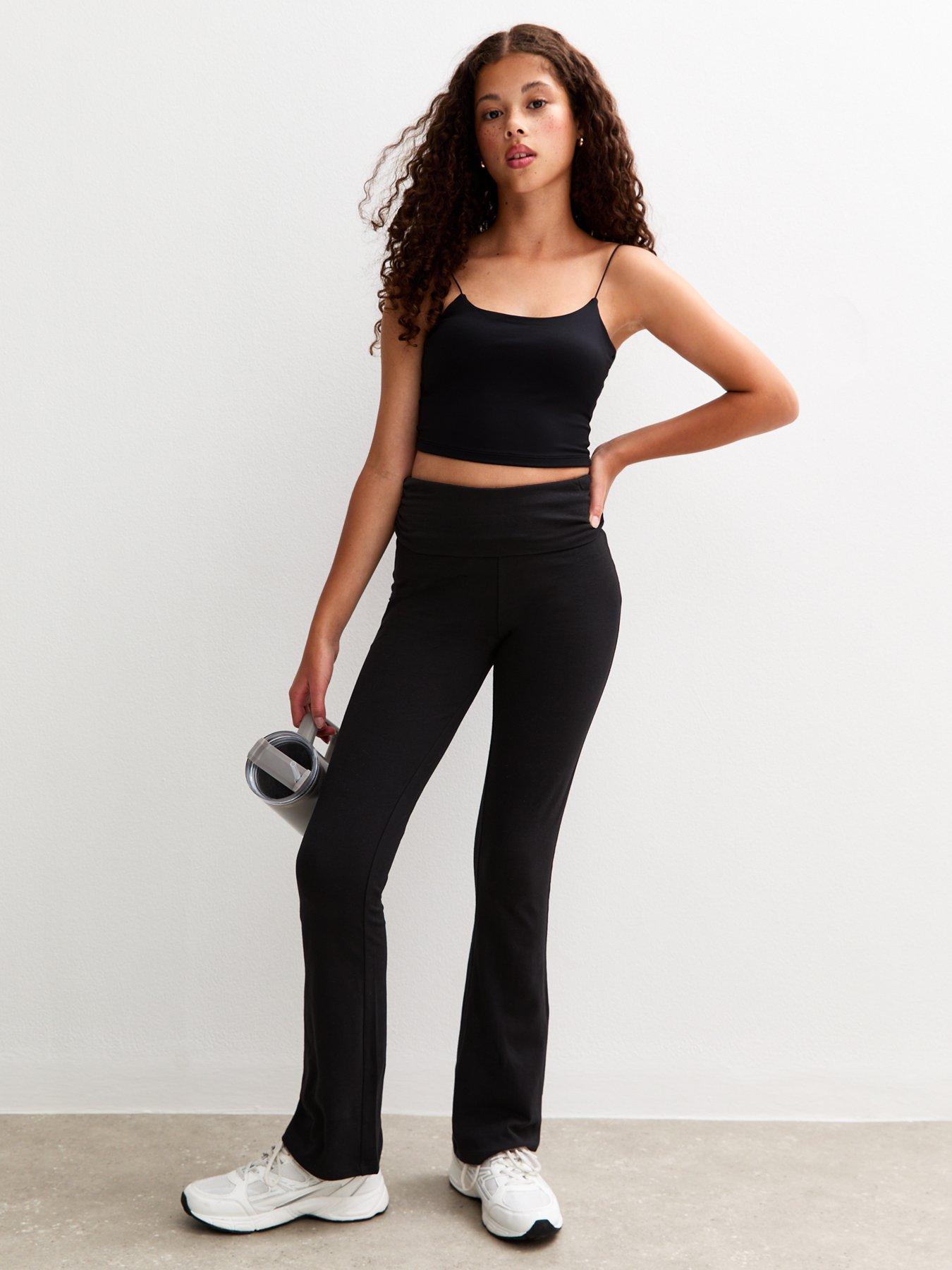 new-look-915-girls-black-folded-waist-flared-jersey-leggings