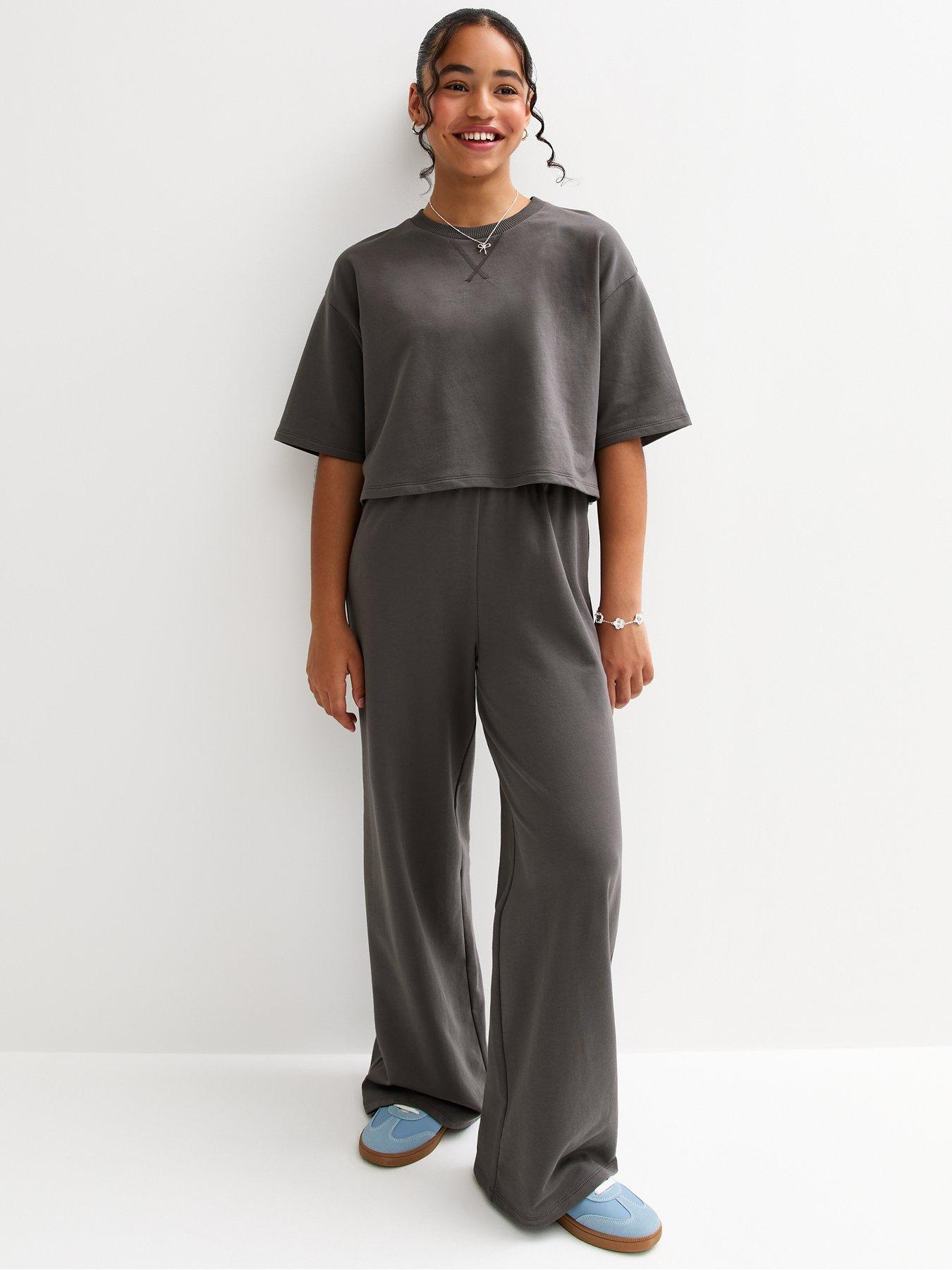 undefined Girls Wide Leg Joggers - Dark Grey