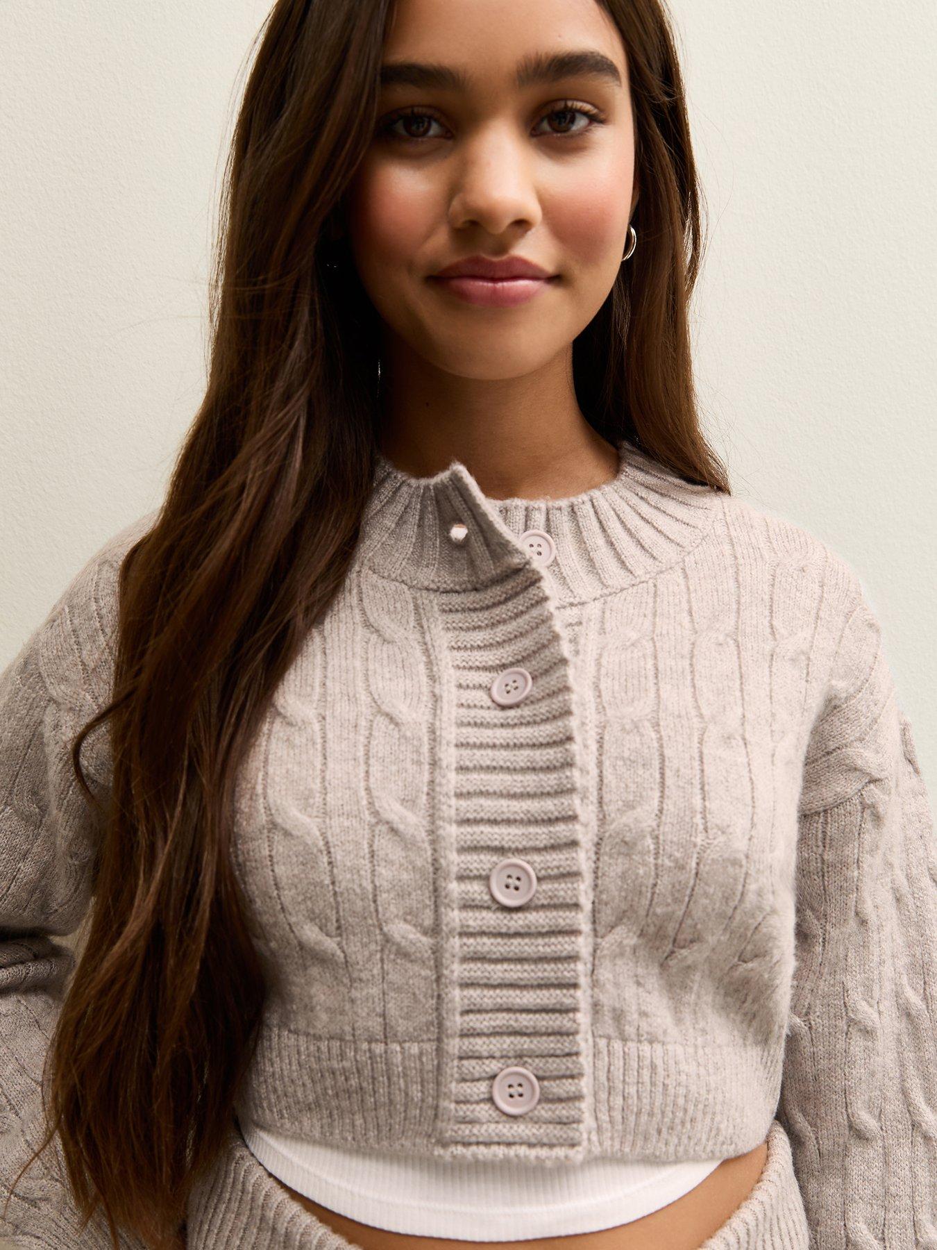 Image 5 of 6 of New Look 915 Girls Stone Cable Knit Cardigan - Off White