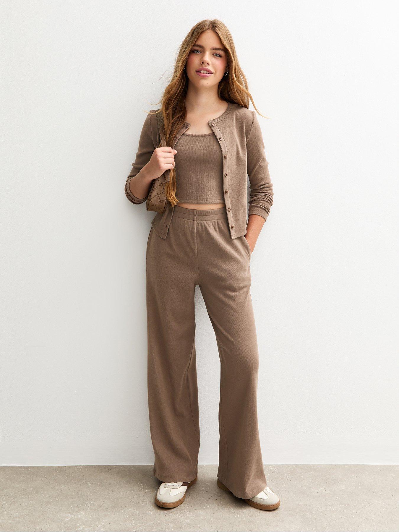 Image 3 of 4 of New Look 915 Girls Stone Soft Touch Wide Leg Joggers - Beige