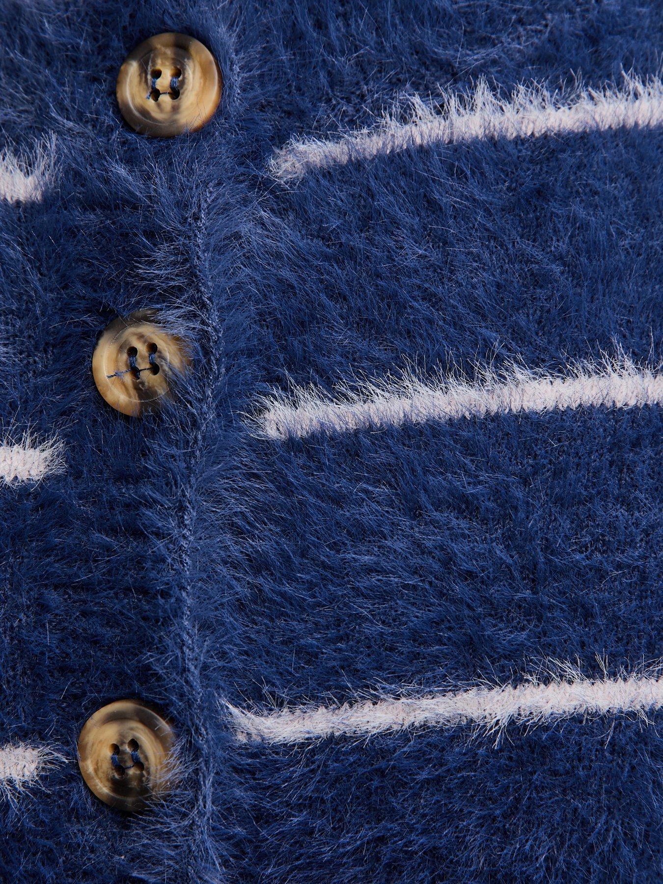  image of new-look-915-girls-fluffy-striped-cardigan-blue
