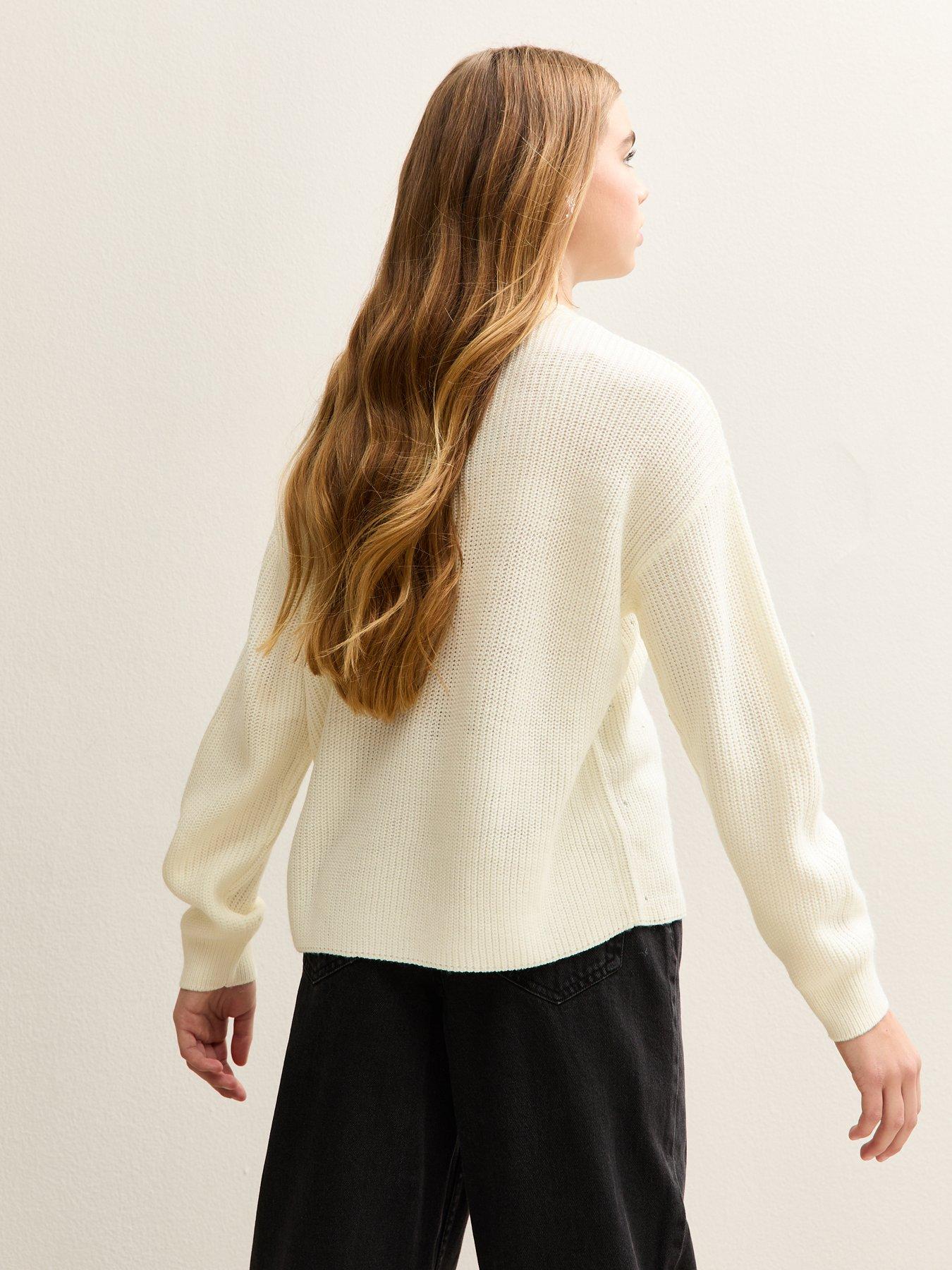 stillFront image of new-look-915-girls-diamante-embellished-jumper-off-white